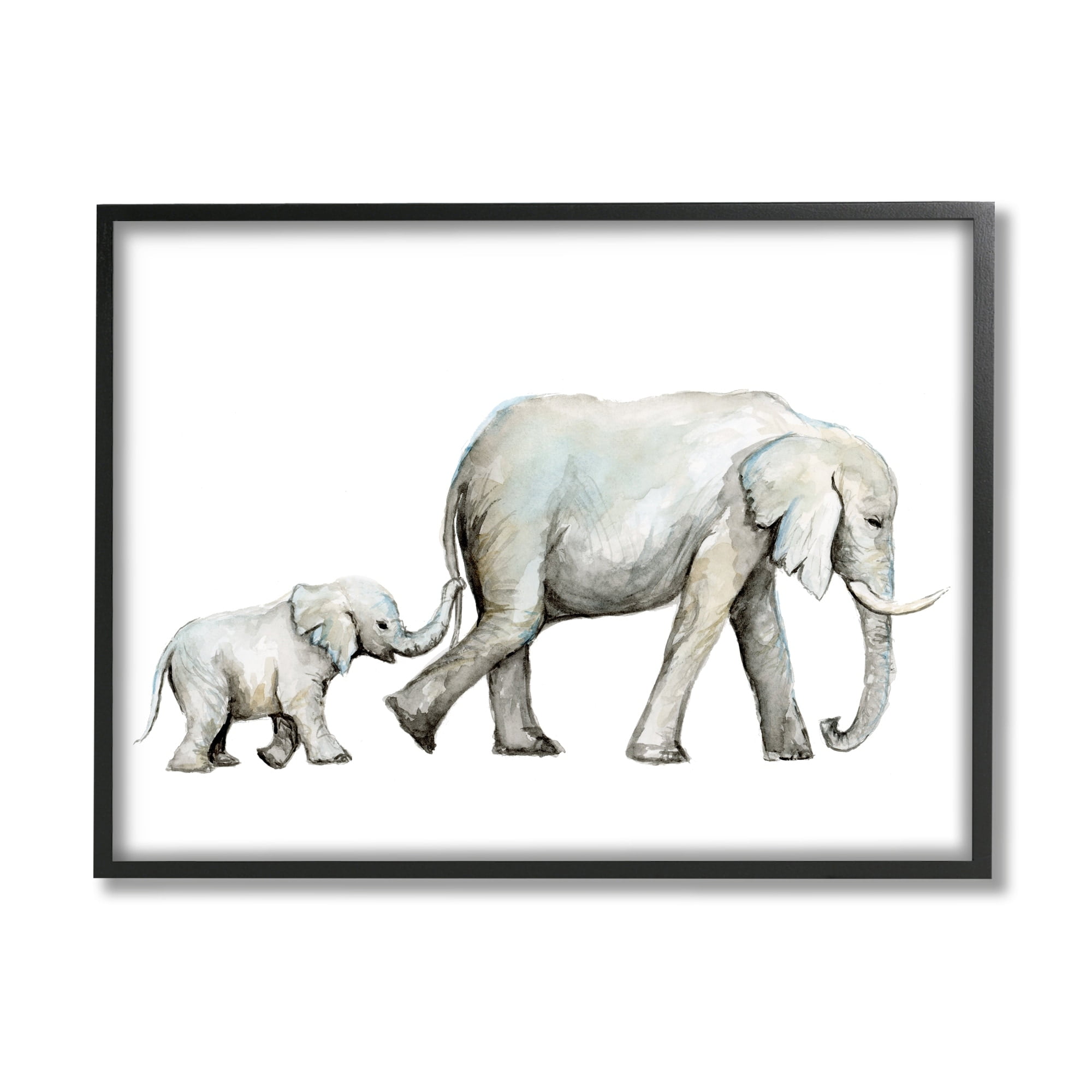 Stupell Industries Baby Elephant Mother Watercolor Painting Nursery Safari Animals, 20 x 16,Design by Fox Hollow Studios
