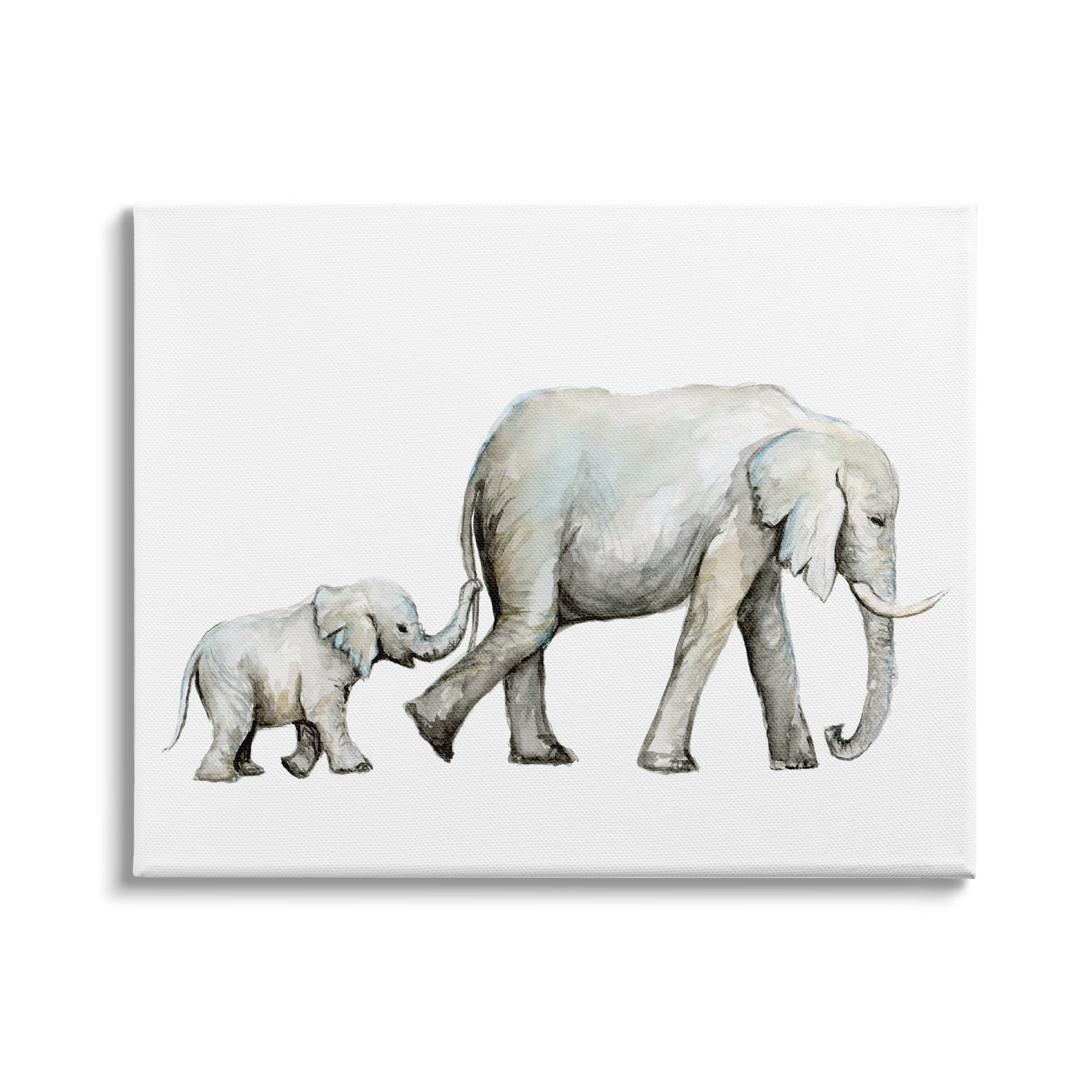 Stupell Industries Baby Elephant Mother Watercolor Painting Nursery Safari Animals, 30 x 24,Design by Fox Hollow Studios