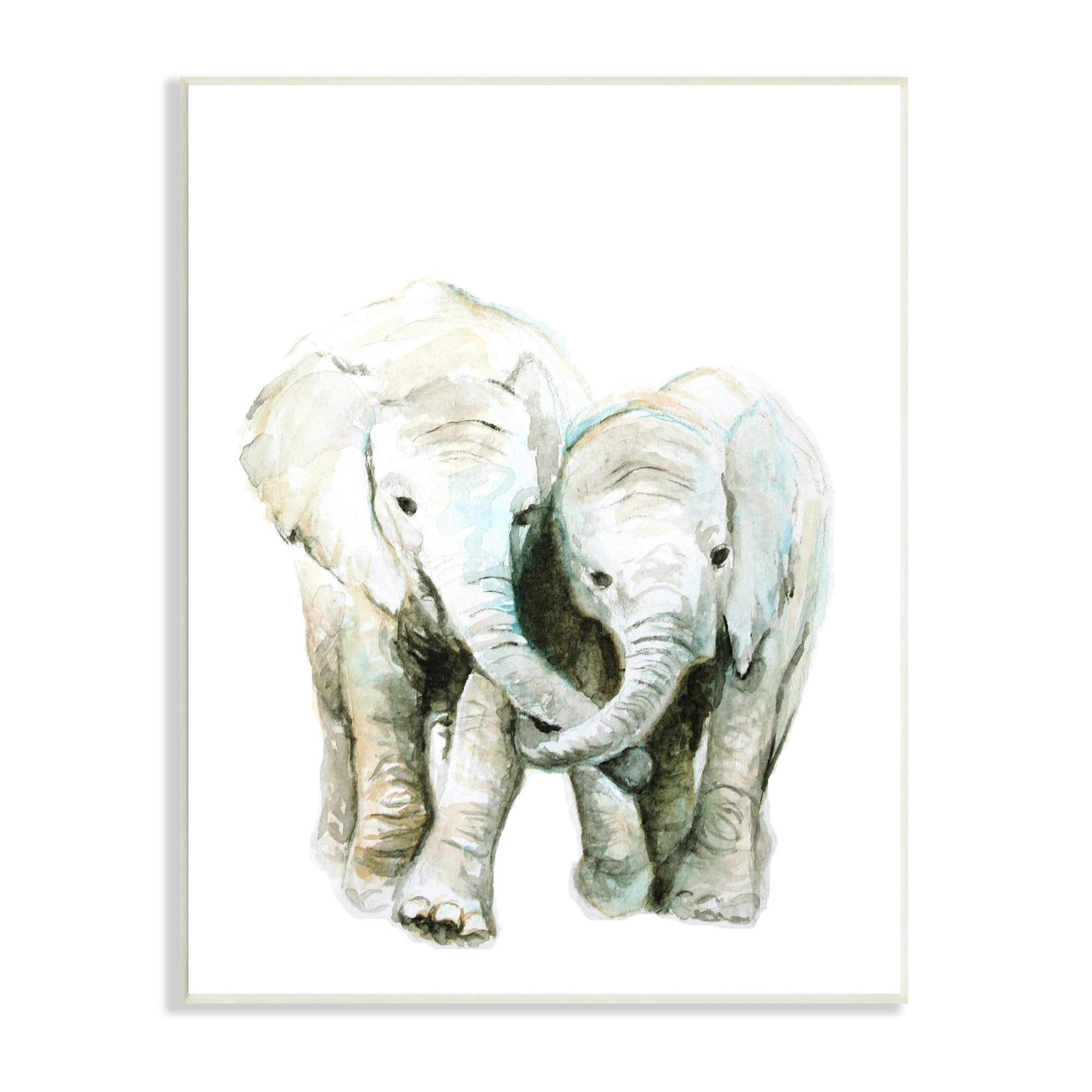 Stupell Industries Baby Elephant Pair Watercolor Portrait Children's Wild Animals, 10 x 15,Design by Fox Hollow Studios