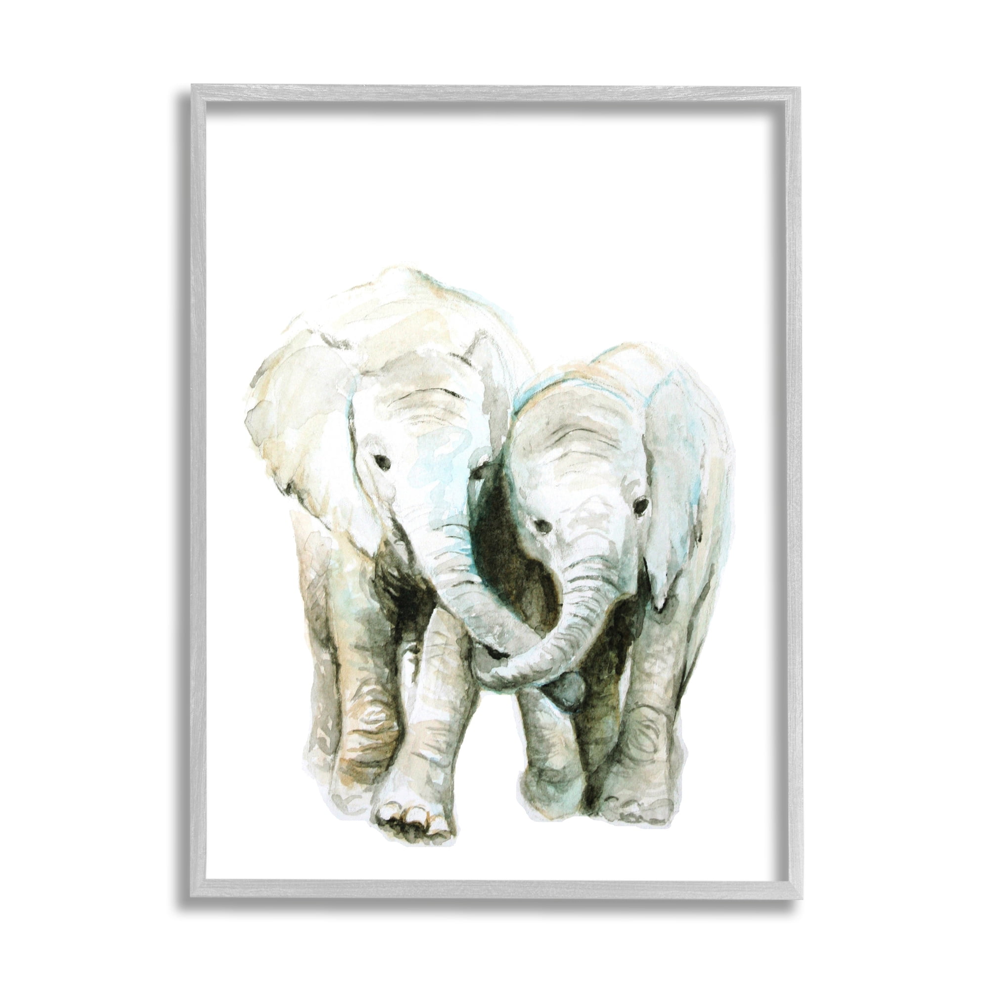 Stupell Industries Baby Elephant Pair Watercolor Portrait Children's Wild Animals, 11 x 14,Design by Fox Hollow Studios