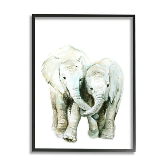 Stupell Industries Baby Elephant Pair Watercolor Portrait Children's Wild Animals, 11 x 14,Design by Fox Hollow Studios