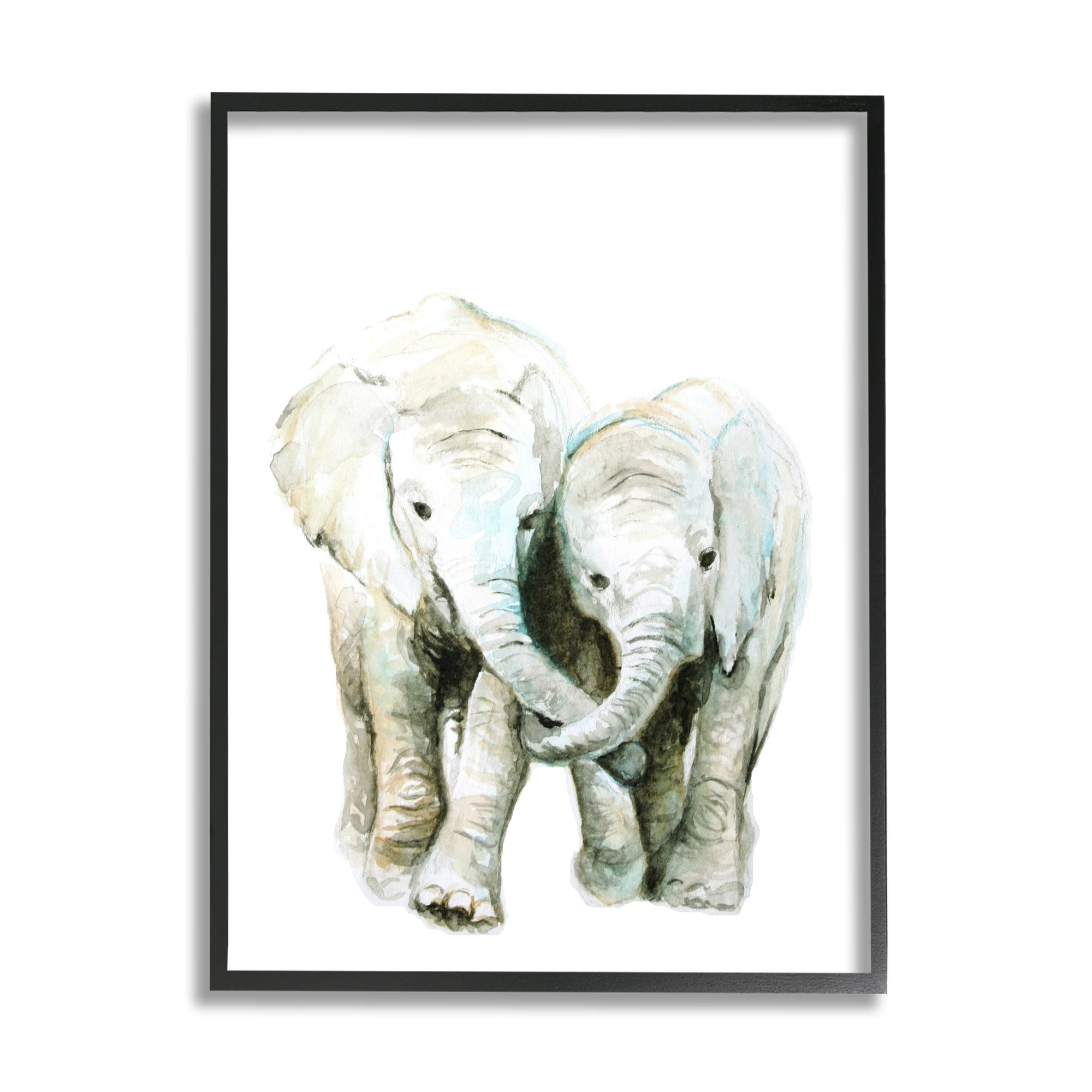 Stupell Industries Baby Elephant Pair Watercolor Portrait Children's Wild Animals, 16 x 20,Design by Fox Hollow Studios