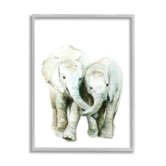 Stupell Industries Baby Elephant Pair Watercolor Portrait Children's Wild Animals, 24 x 30,Design by Fox Hollow Studios