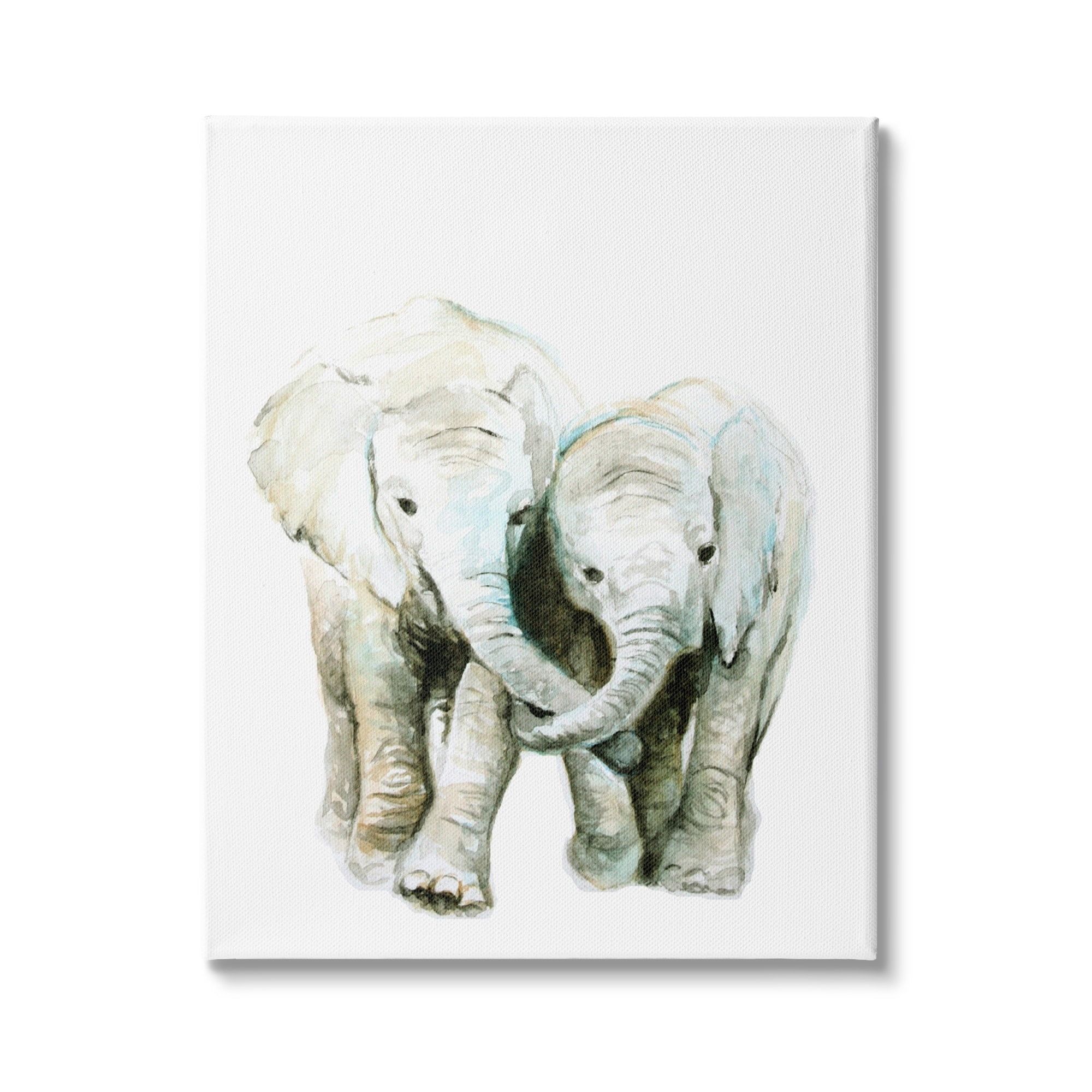 Stupell Industries Baby Elephant Pair Watercolor Portrait Children's Wild Animals, 30 x 40,Design by Fox Hollow Studios