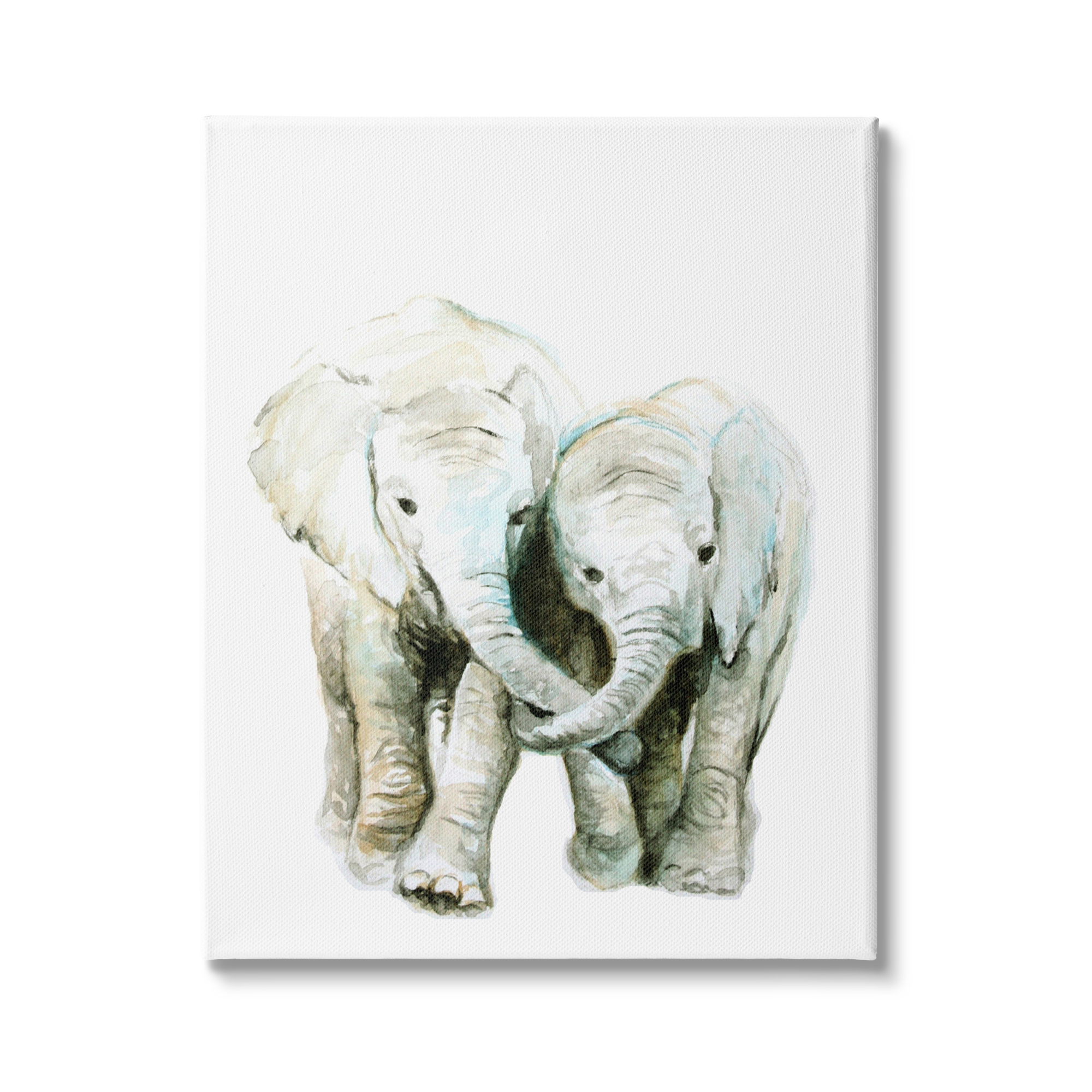 Stupell Industries Baby Elephant Pair Watercolor Portrait Children's Wild Animals, 36 x 48,Design by Fox Hollow Studios