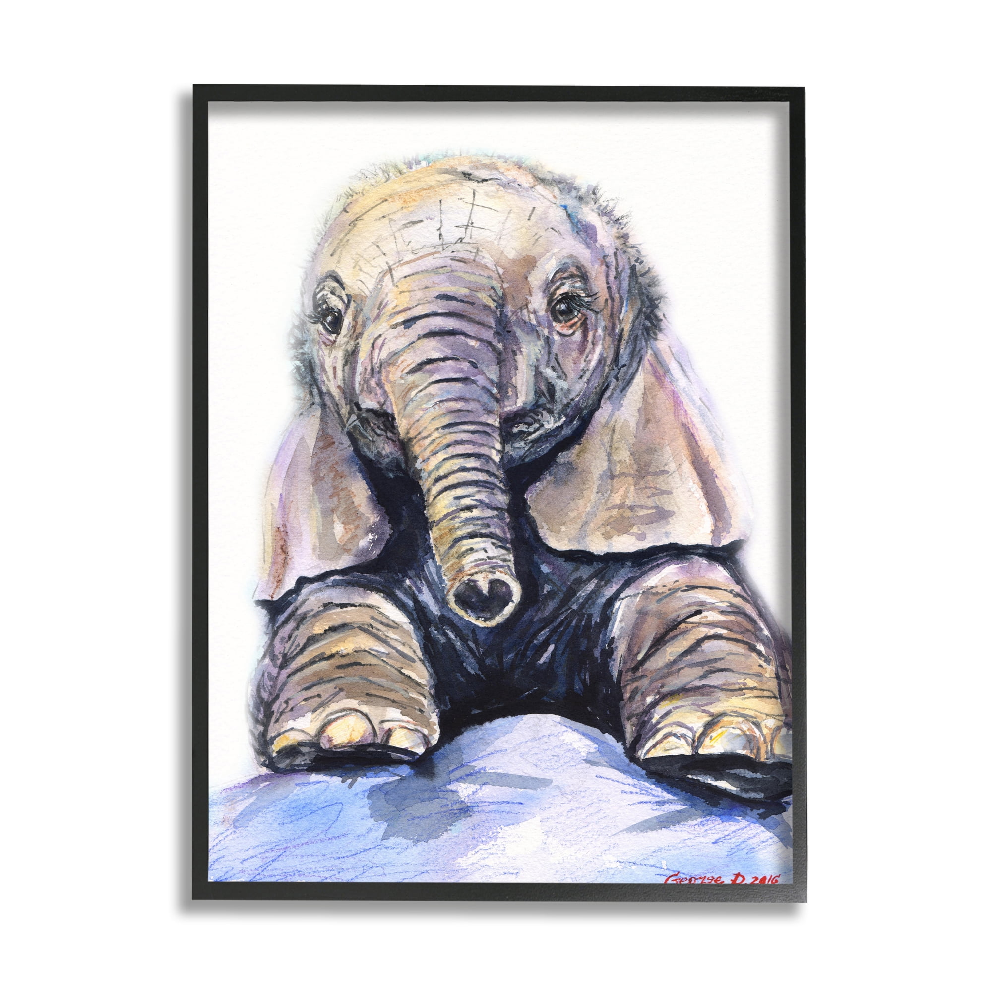 Stupell Industries Baby Elephant Small Trunk Adorable Safari Animal Black Framed, 11 x 14, Design by George Dyachenko