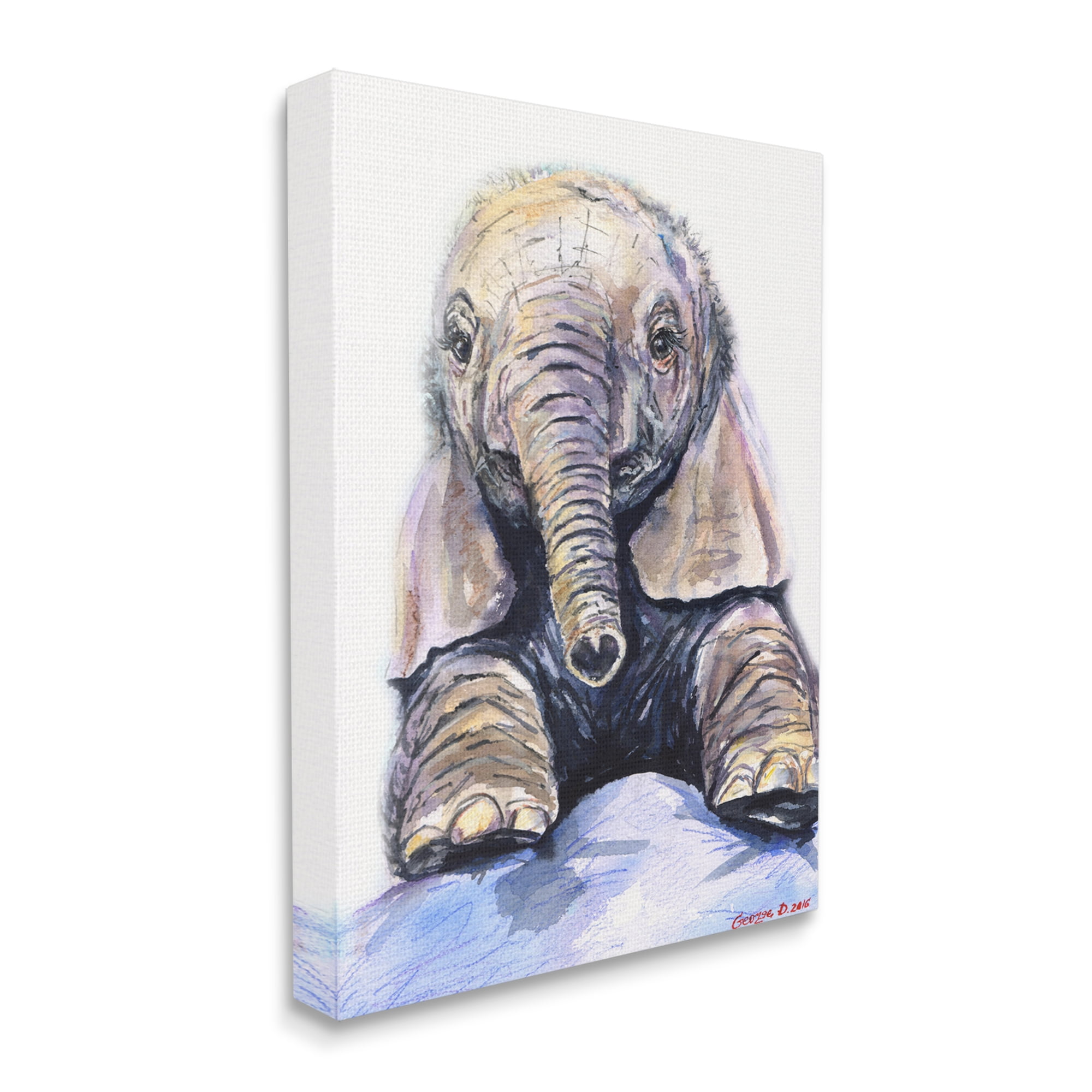 Stupell Industries Baby Elephant Small Trunk Adorable Safari Animal Canvas Wall Art, 16 x 20, Design by George Dyachenko