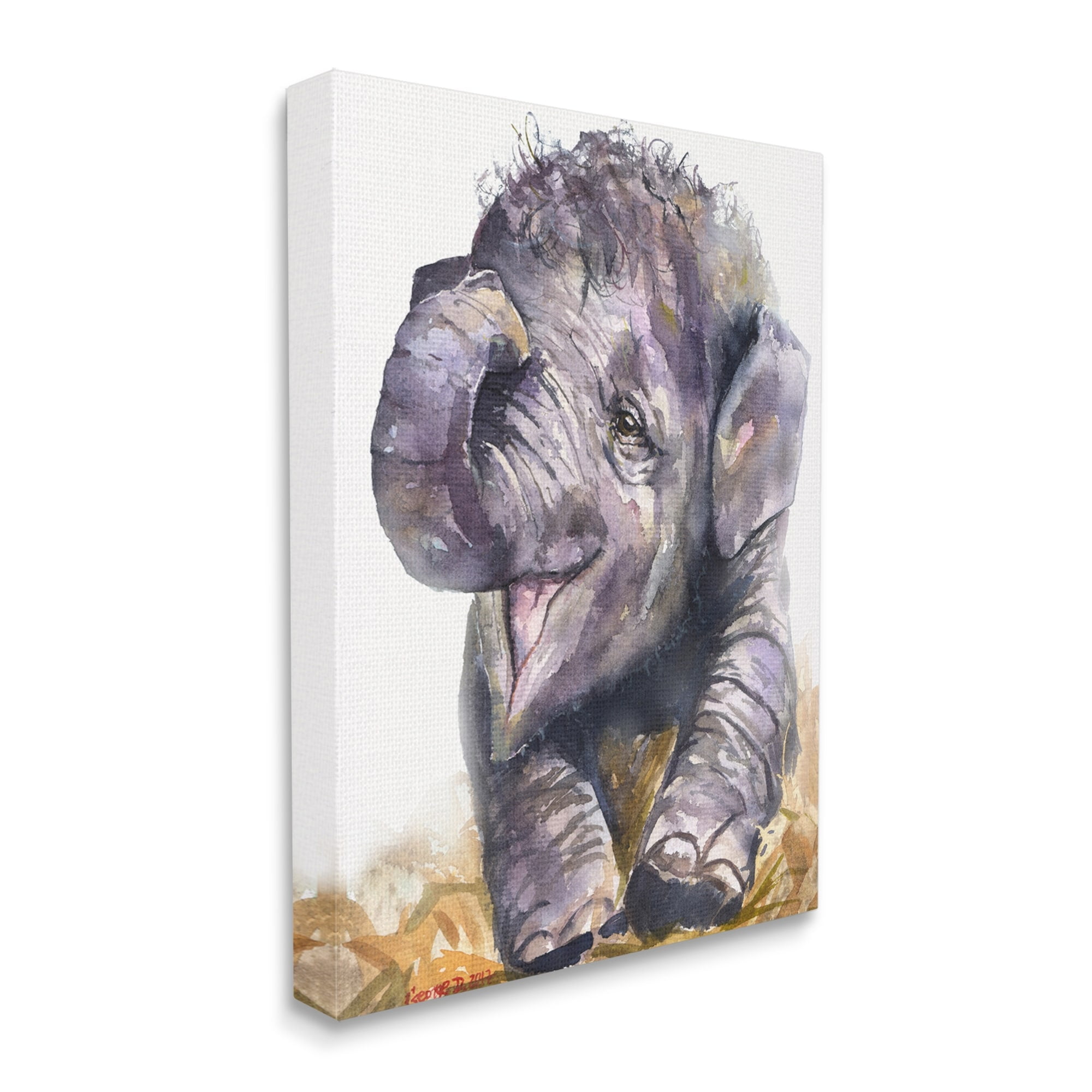 Stupell Industries Baby Elephant Yawning Adorable Safari Animal Portrait Canvas Wall Art, 24 x 30, Design by George Dyachenko