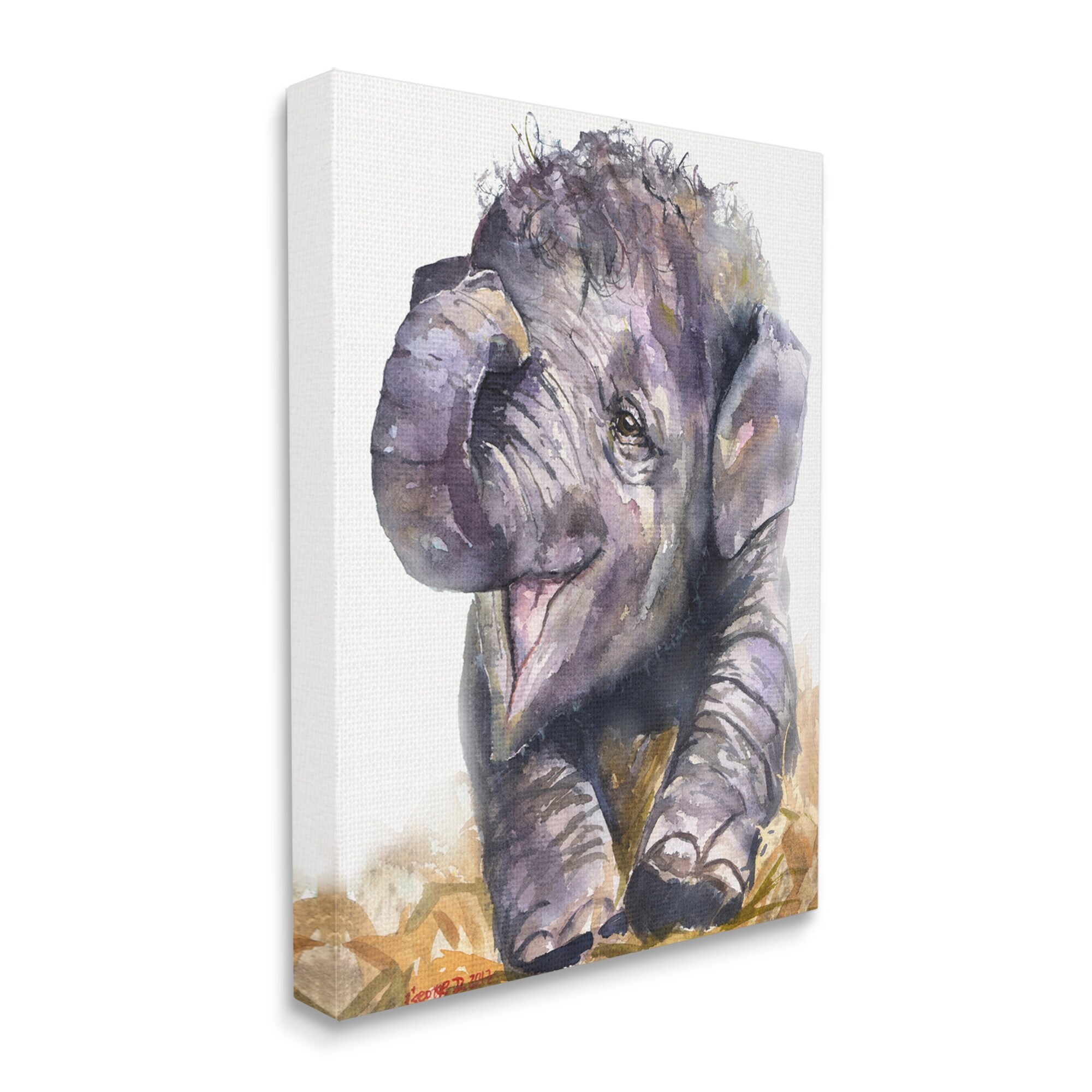 Stupell Industries Baby Elephant Yawning Adorable Safari Animal Portrait Canvas Wall Art 36 x 48