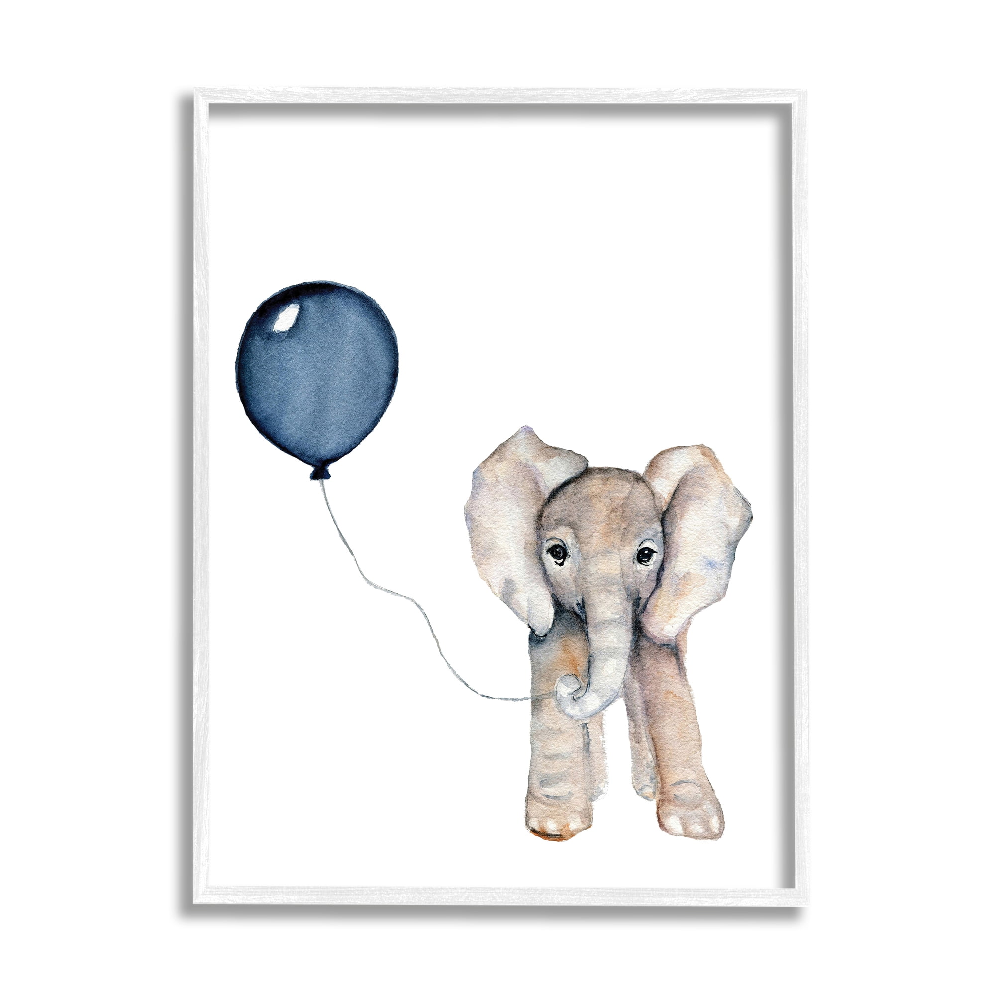 Stupell Industries Baby Elephant with Blue Balloon Graphic Art Framed Art Print Wall Art, 16x20, By Susan Knovich