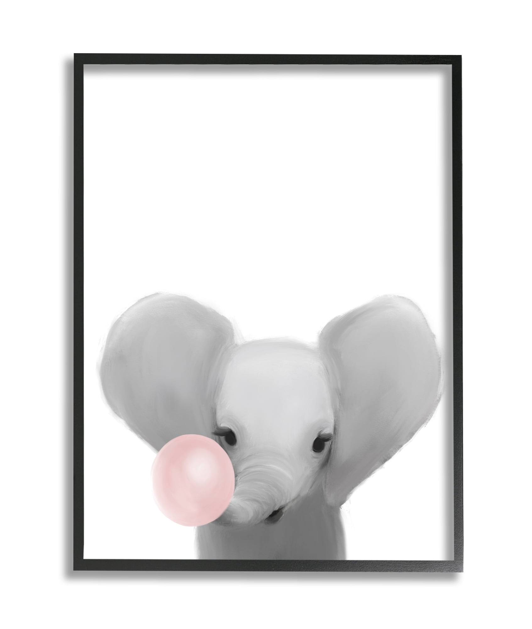 Stupell Industries Baby Elephant with Pink Bubble Gum Safari Animal Black Framed, 16 x 20, Design by Leah Straatsma