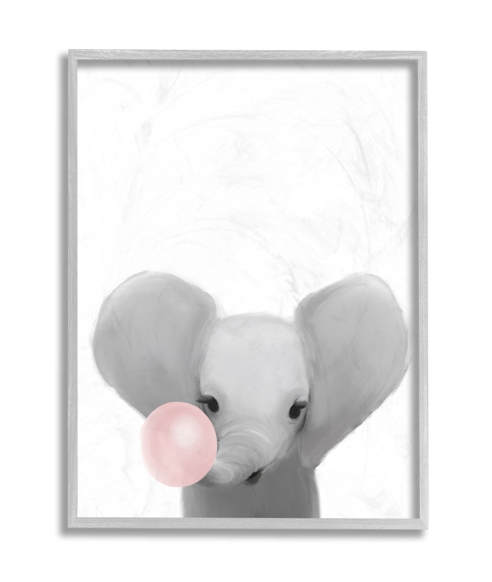Stupell Industries Baby Elephant with Pink Bubble Gum Safari Animal Grey Framed, 11 x 14, Design by Leah Straatsma