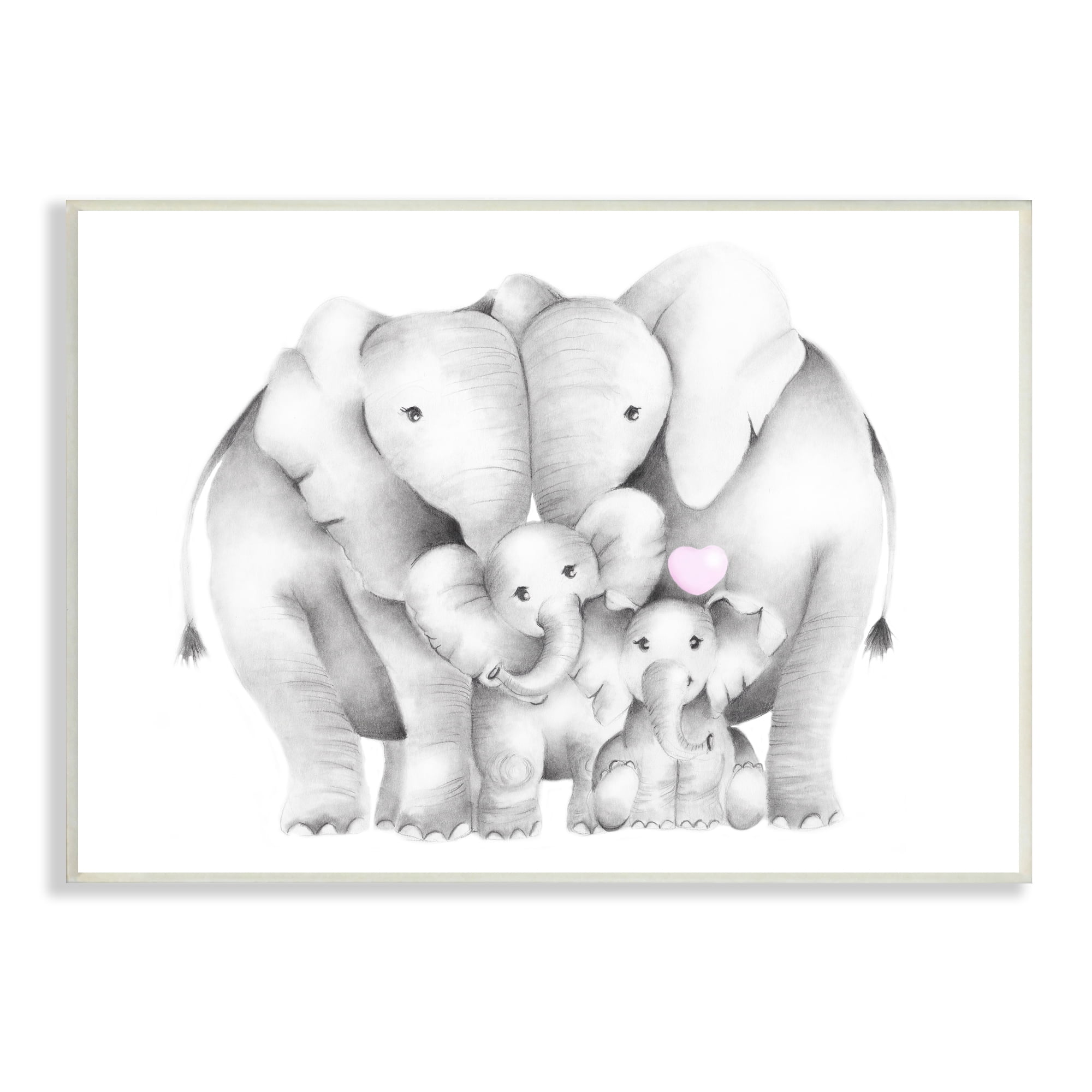 Stupell Industries Baby Elephants with Animal Family Cute Pink Heart, 13 x 19, Designed by Studio Q