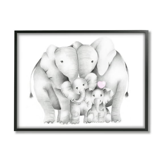Stupell Industries Baby Elephants with Animal Family Cute Pink Heart, 16 x 20, Designed by Studio Q