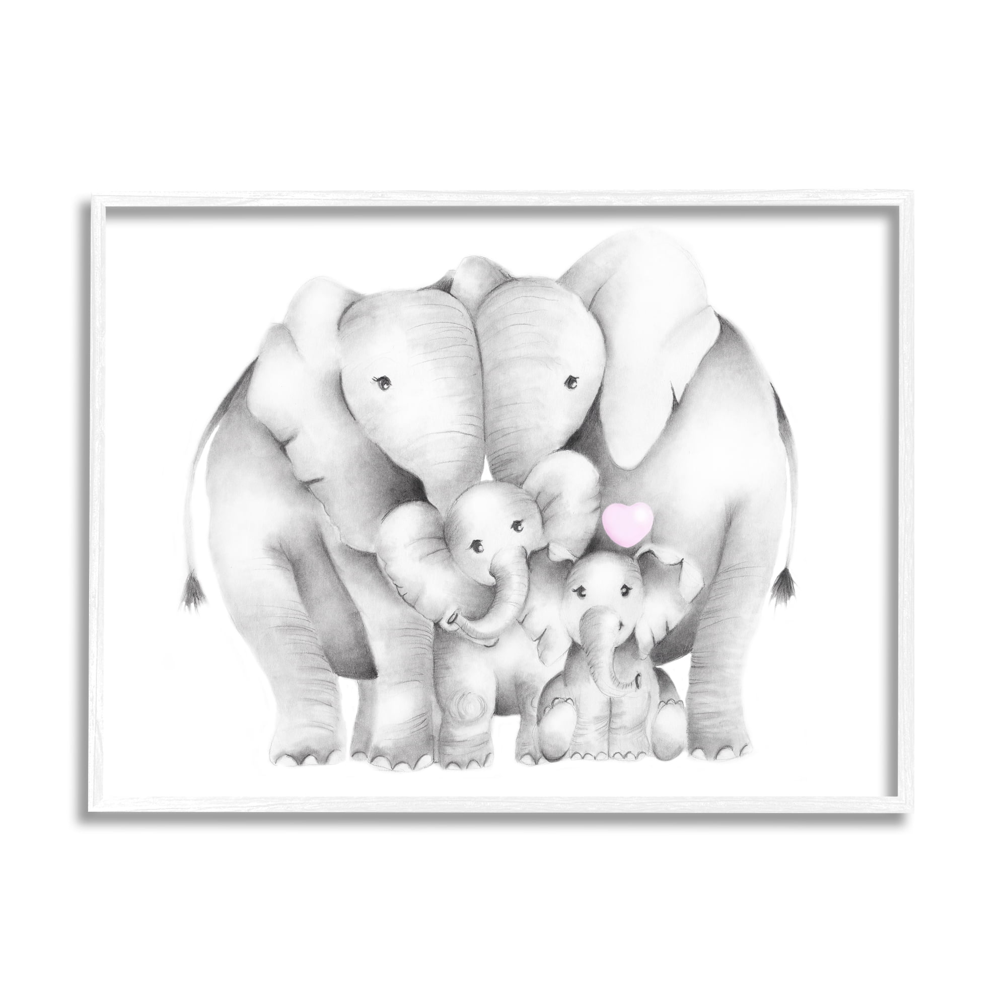Stupell Industries Baby Elephants with Animal Family Cute Pink Heart, 16 x 20, Designed by Studio Q