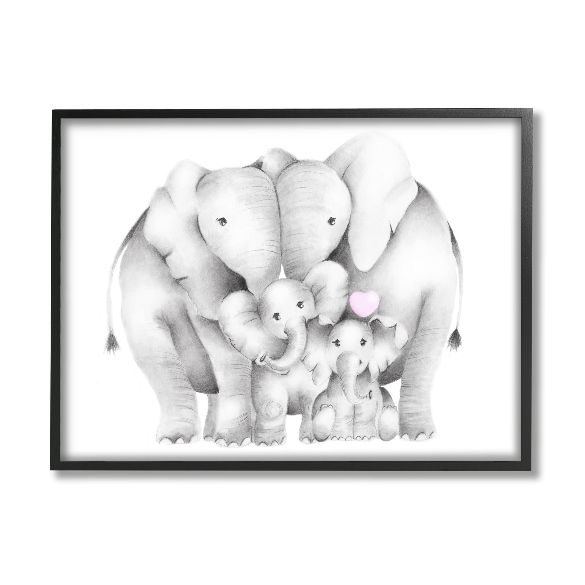 Stupell Industries Baby Elephants with Animal Family Cute Pink Heart, 24 x 30, Designed by Studio Q