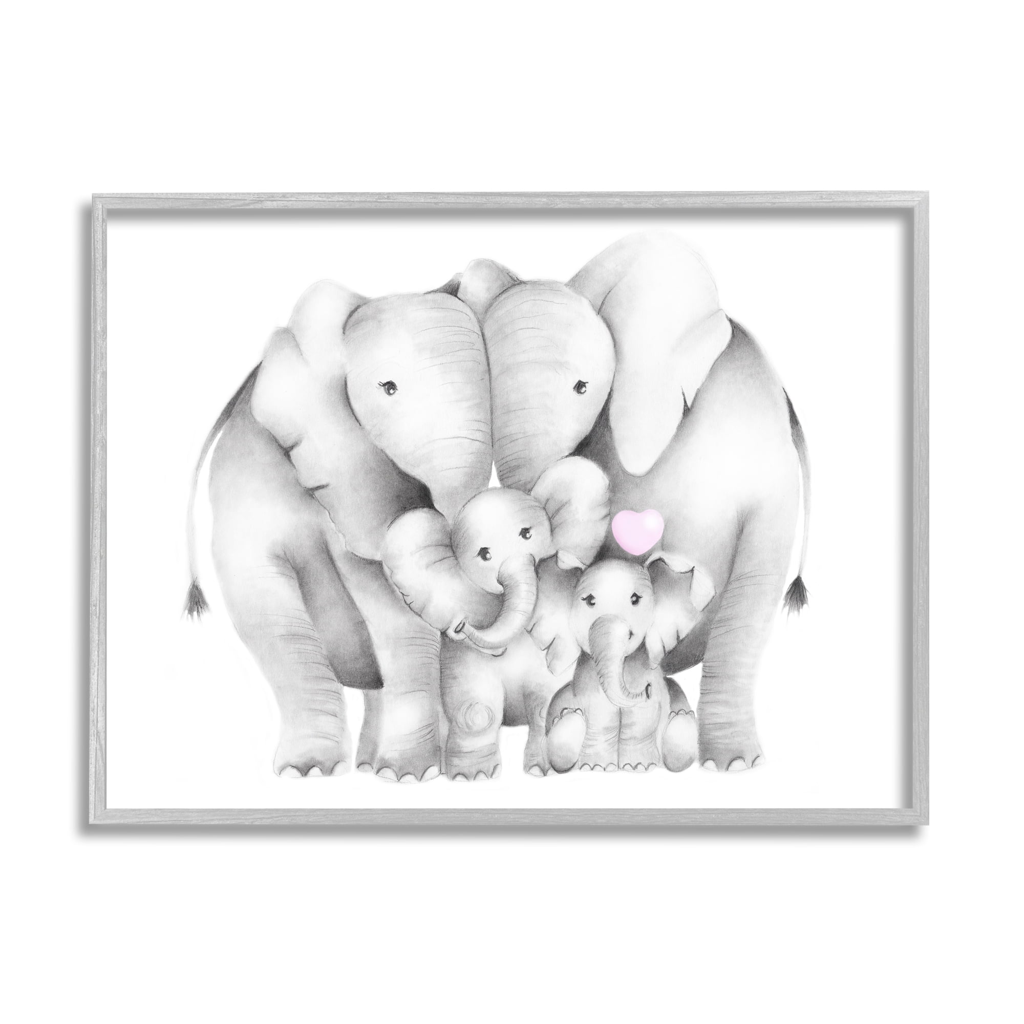 Stupell Industries Baby Elephants with Animal Family Cute Pink Heart, 24 x 30, Designed by Studio Q