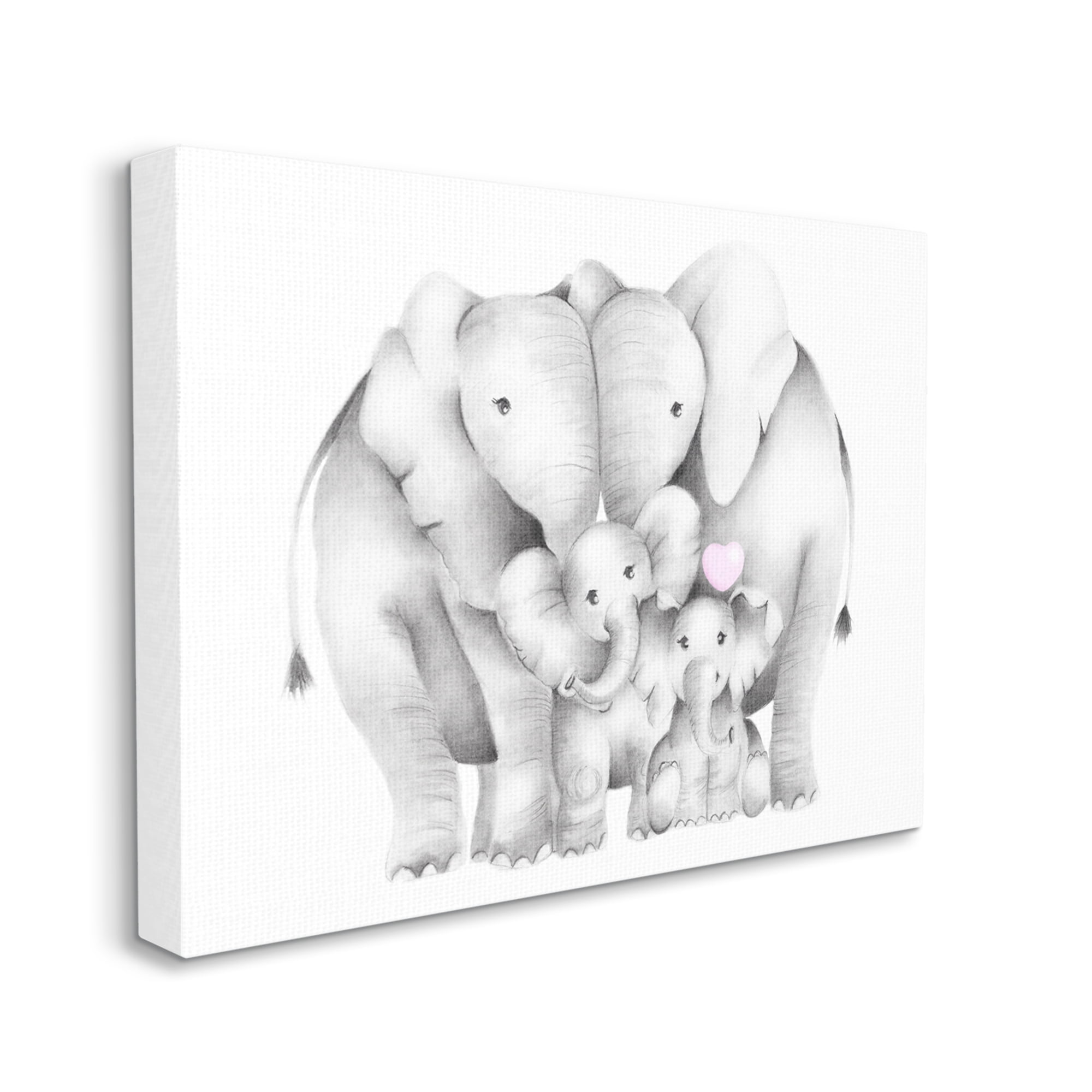 Stupell Industries Baby Elephants with Animal Family Cute Pink Heart, 36 x 48, Designed by Studio Q