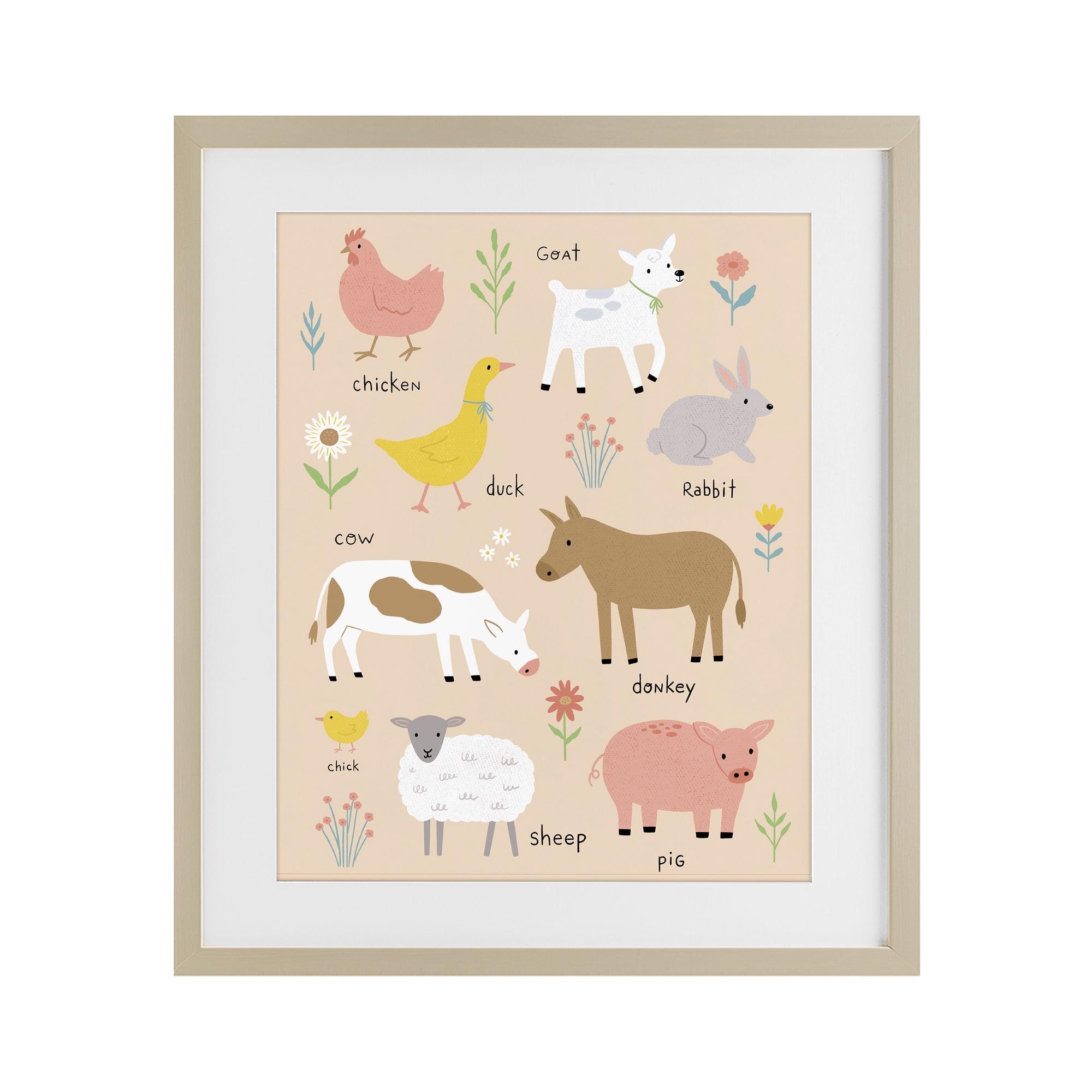 Stupell Industries Baby Farm Friends Birch Framed Print Under Glass, design by Nina Seven