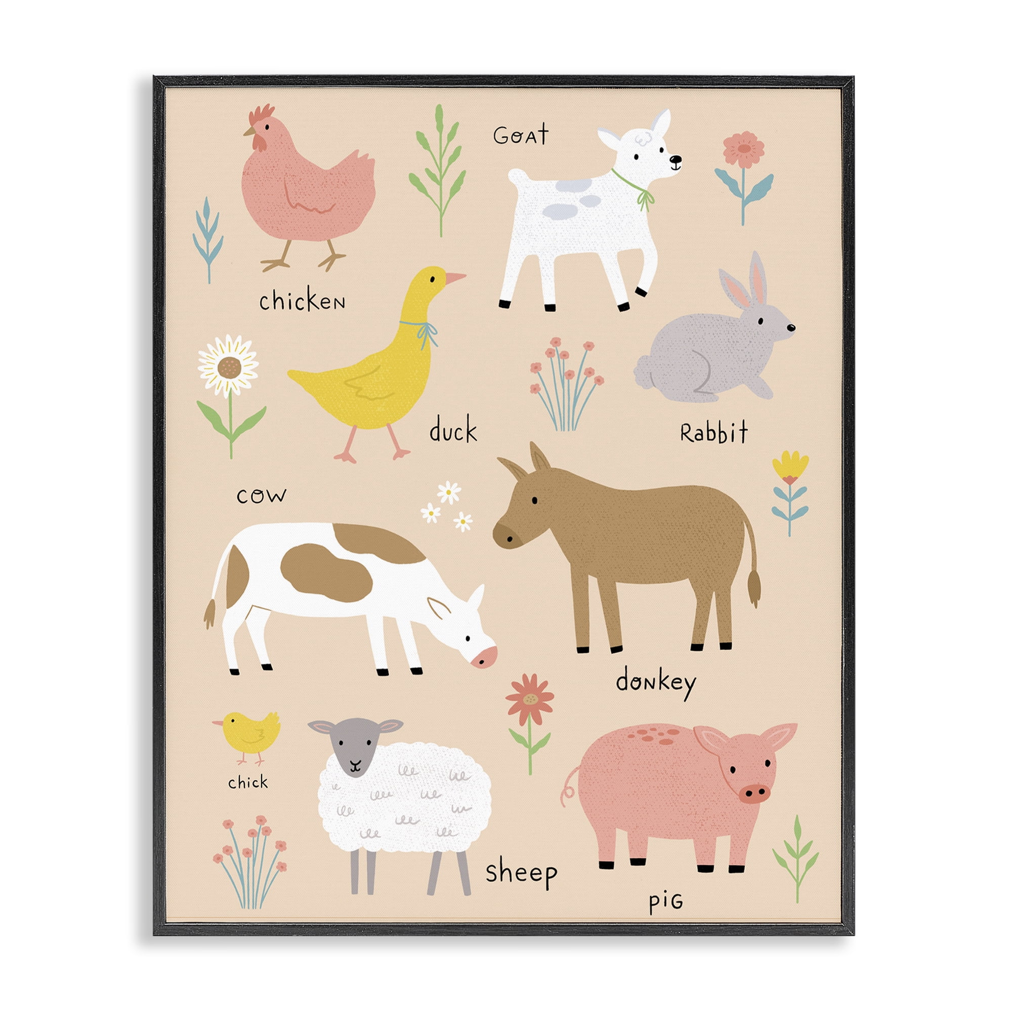 Stupell Industries Baby Farm Friends Black Framed Giclee Art, design by Nina Seven