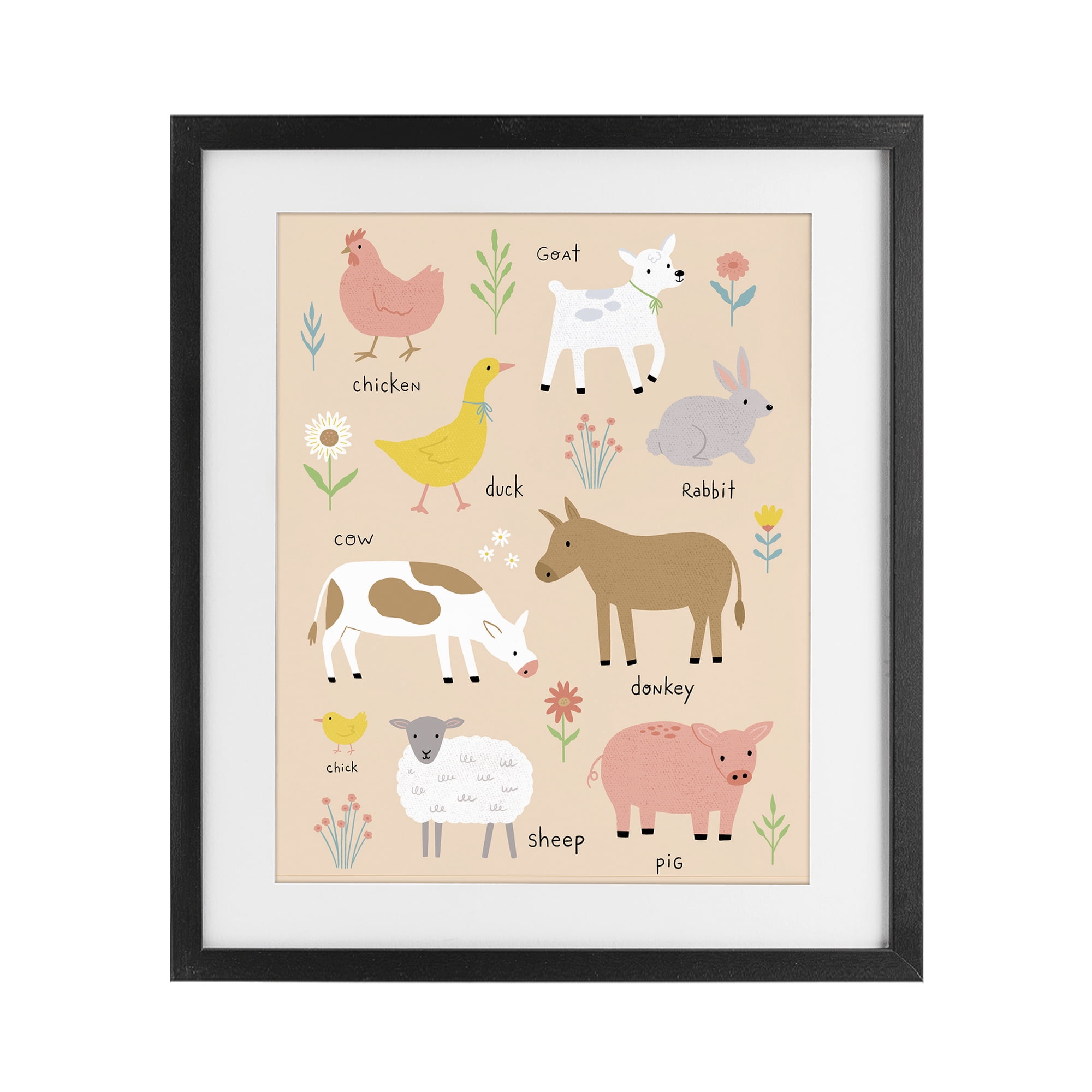 Stupell Industries Baby Farm Friends Black Framed Print Under Glass, design by Nina Seven