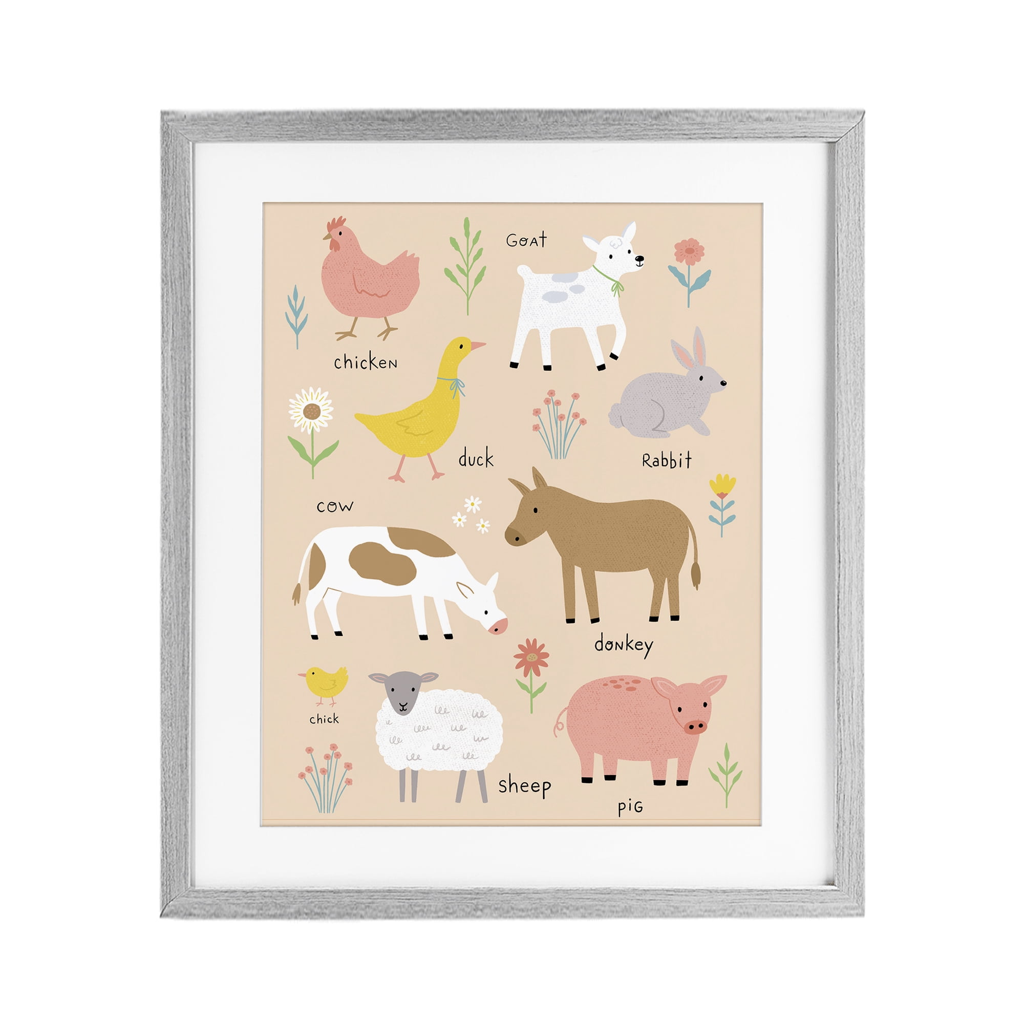 Stupell Industries Baby Farm Friends Gray Framed Print Under Glass, design by Nina Seven