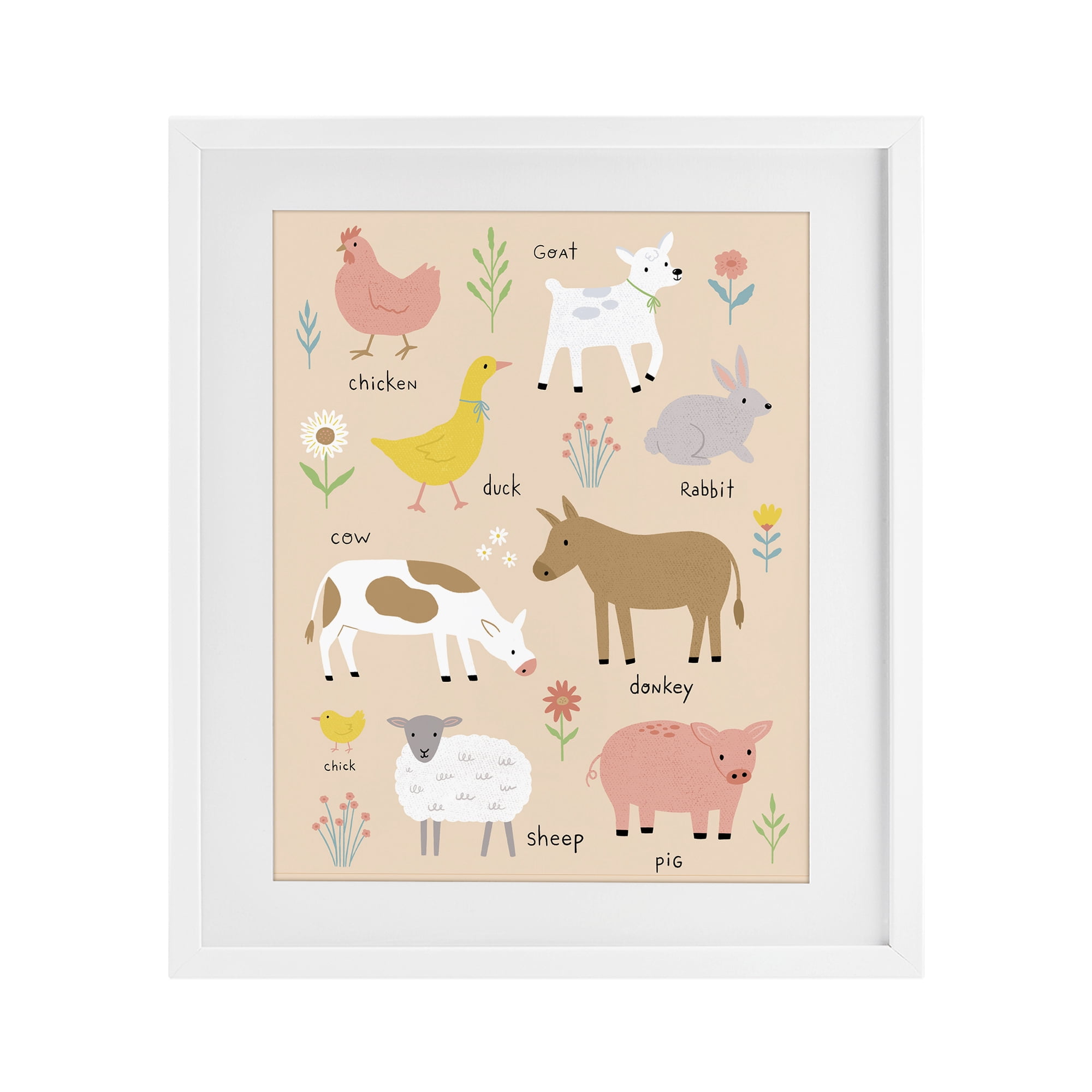 Stupell Industries Baby Farm Friends White Framed Print Under Glass, design by Nina Seven
