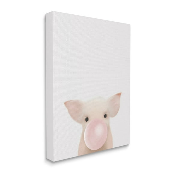 Stupell Industries Baby Farm Piglet with Pink Bubble Gum Canvas Wall Art, 36 x 48, Design by Leah Straatsma