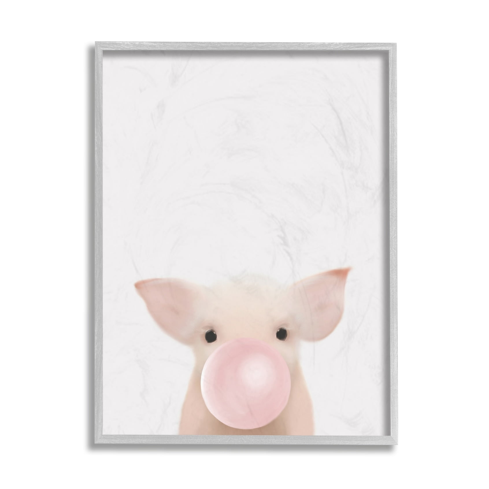 Stupell Industries Baby Farm Piglet with Pink Bubble Gum Grey Framed, 11 x 14, Design by Leah Straatsma