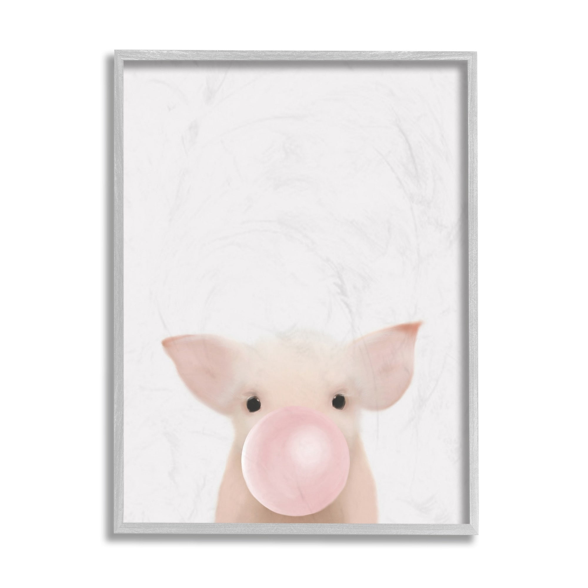 Stupell Industries Baby Farm Piglet with Pink Bubble Gum Grey Framed, 16 x 20, Design by Leah Straatsma