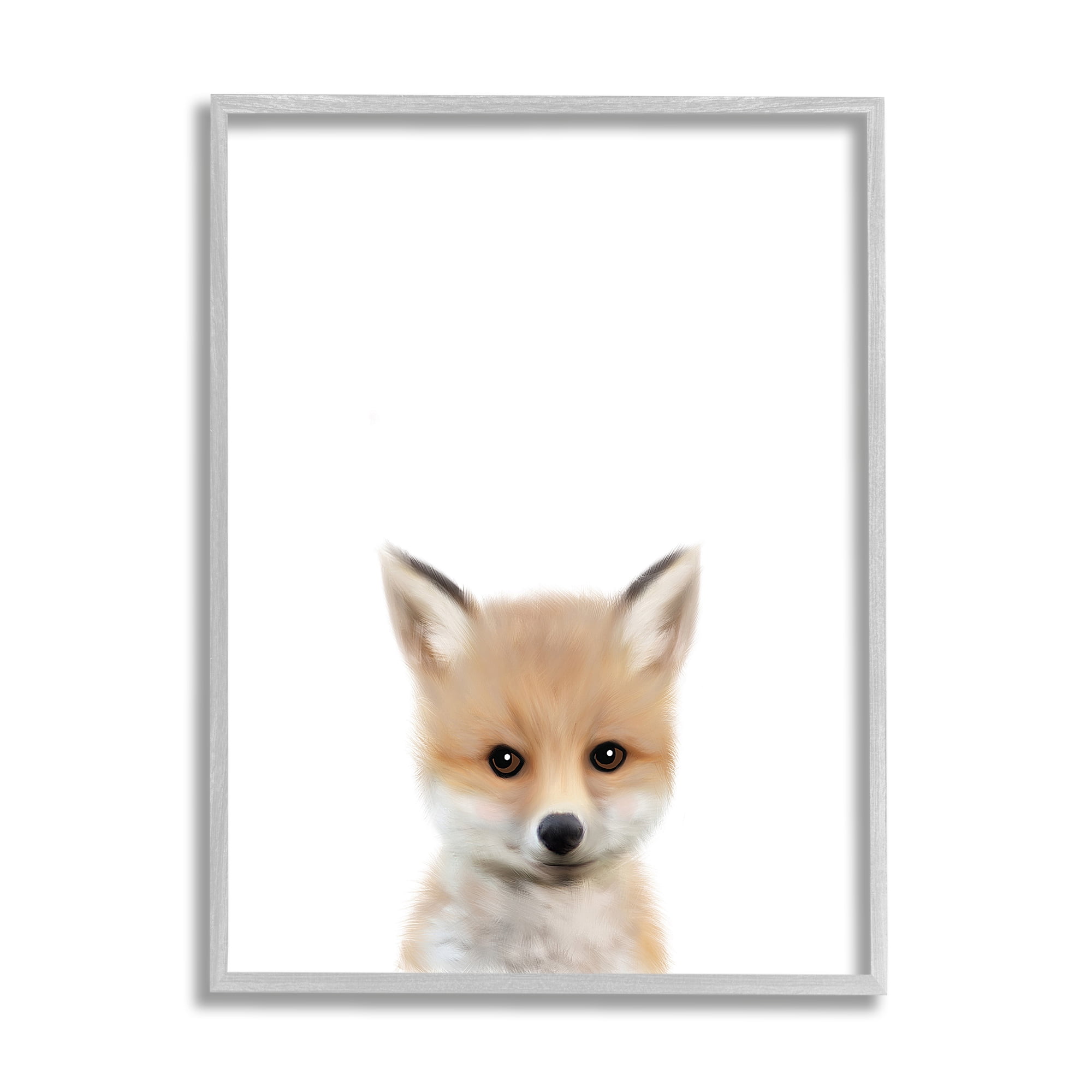 Stupell Industries Baby Fox Animal Kids Painting Graphic Art Gray Framed Art Print Wall Art, 24x30, by Leah Straatsma