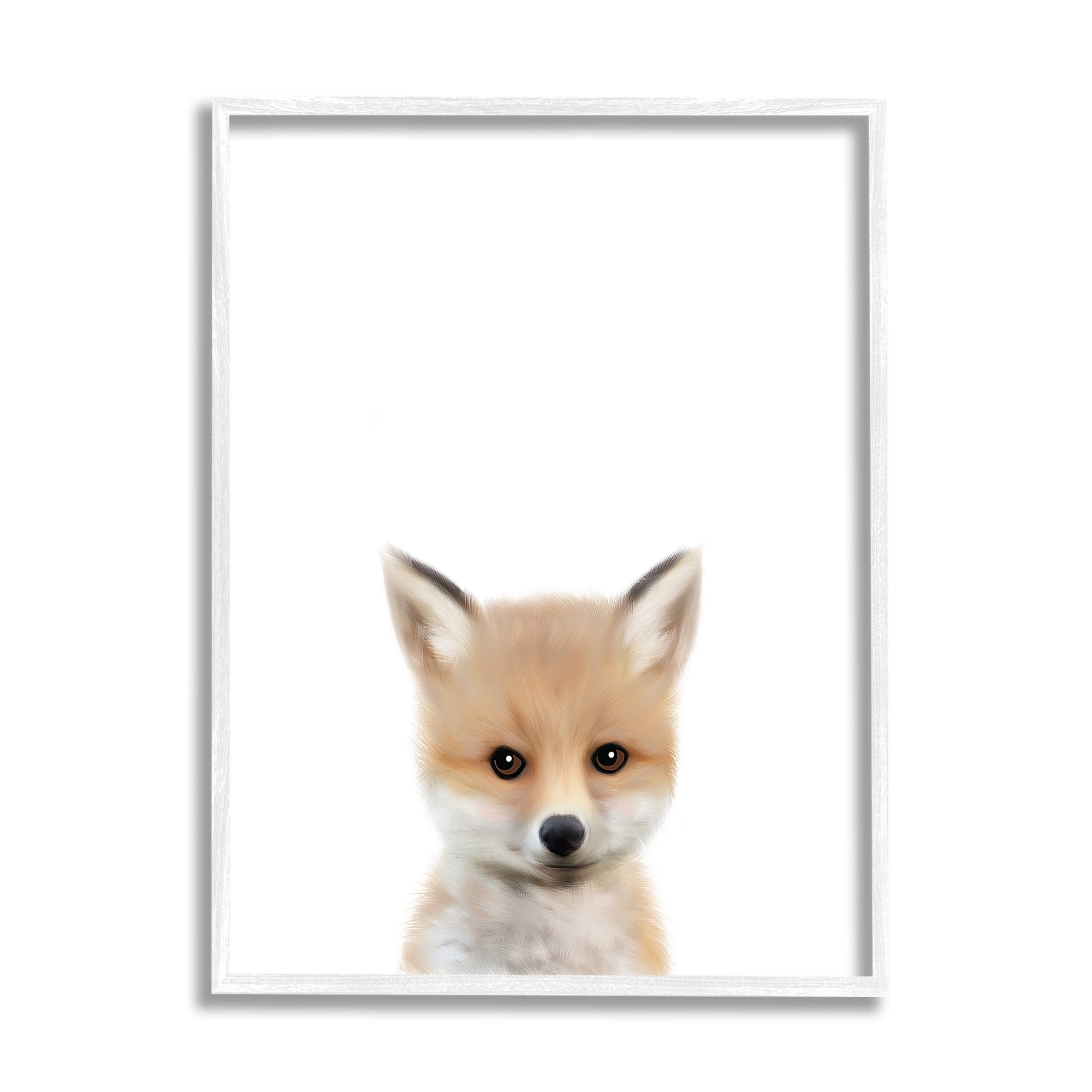 Stupell Industries Baby Fox Animal Kids Painting Graphic Art White Framed Art Print Wall Art, 16x20, by Leah Straatsma