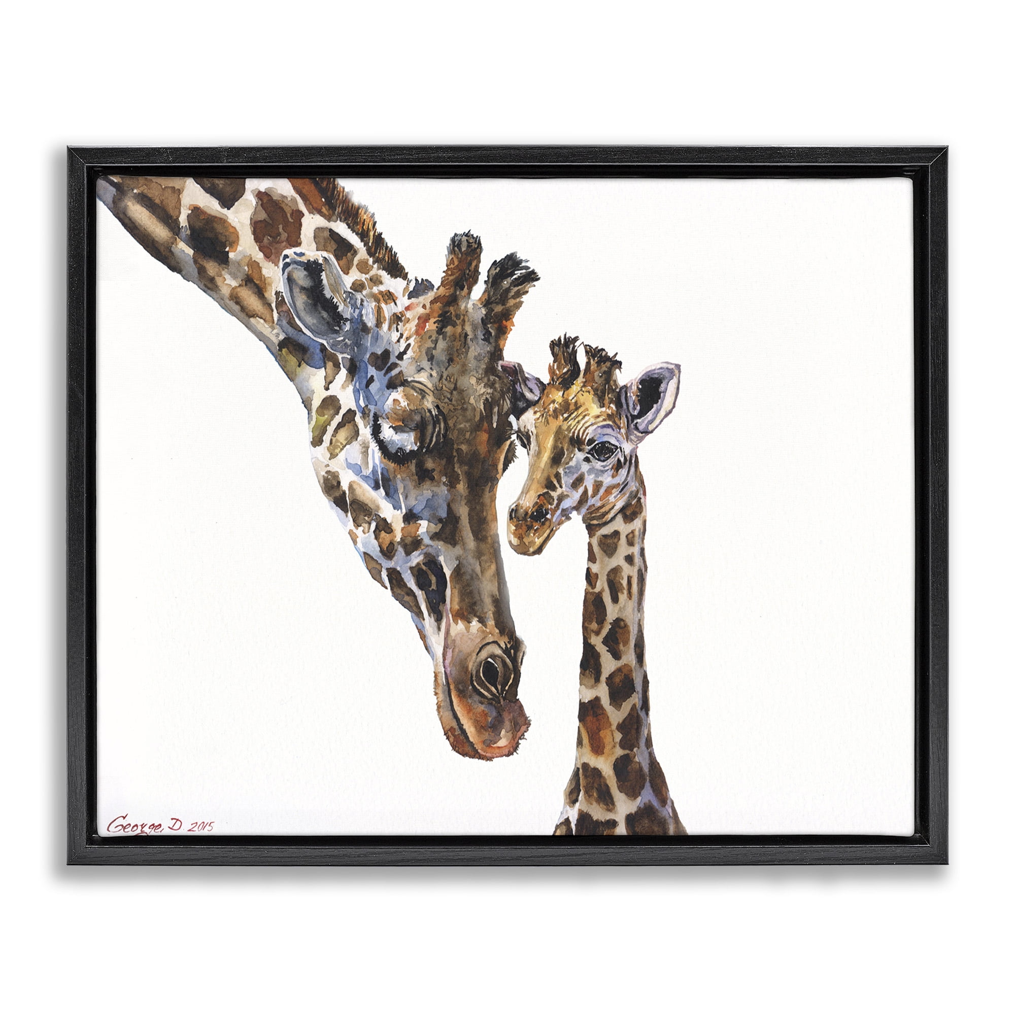 Stupell Industries Baby Giraffe Animal Watercolor Animals & Insects Painting Black Floater Framed Canvas Art Print Wall Art, 21 x 17
