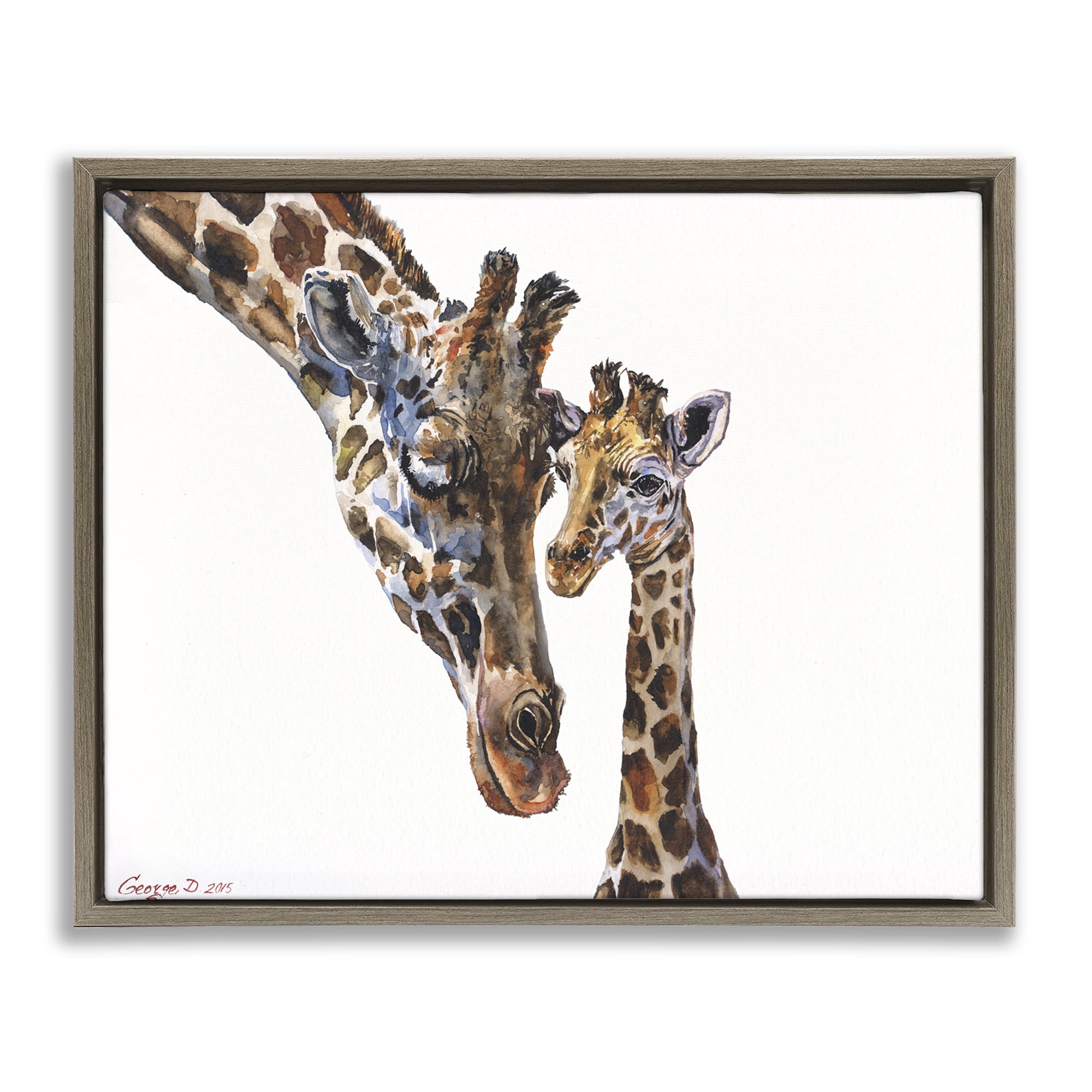 Stupell Industries Baby Giraffe Animal Watercolor Animals & Insects Painting Brown Floater Framed Canvas Art Print Wall Art, 21 x 17