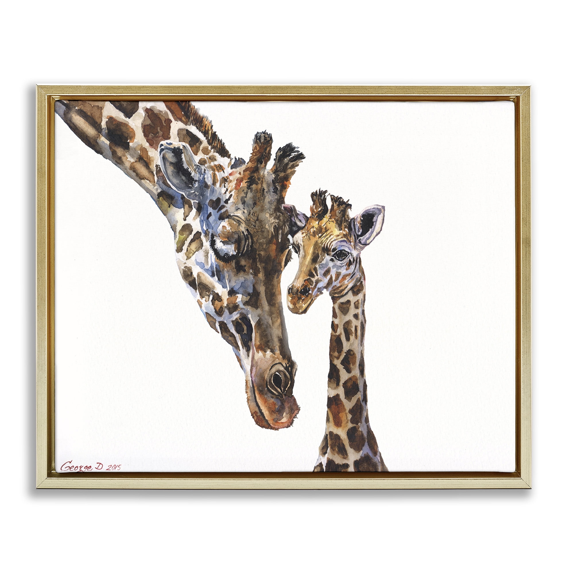 Stupell Industries Baby Giraffe Animal Watercolor Animals & Insects Painting Gold Floater Framed Canvas Art Print Wall Art, 31 x 25