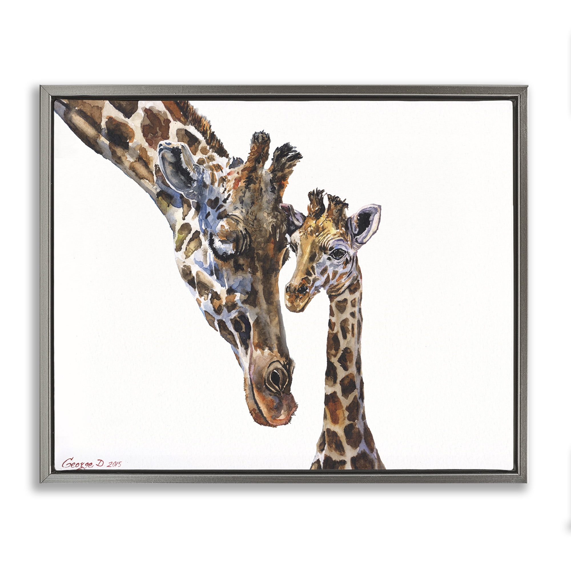 Stupell Industries Baby Giraffe Animal Watercolor Animals & Insects Painting Gray Floater Framed Canvas Art Print Wall Art, 31 x 25