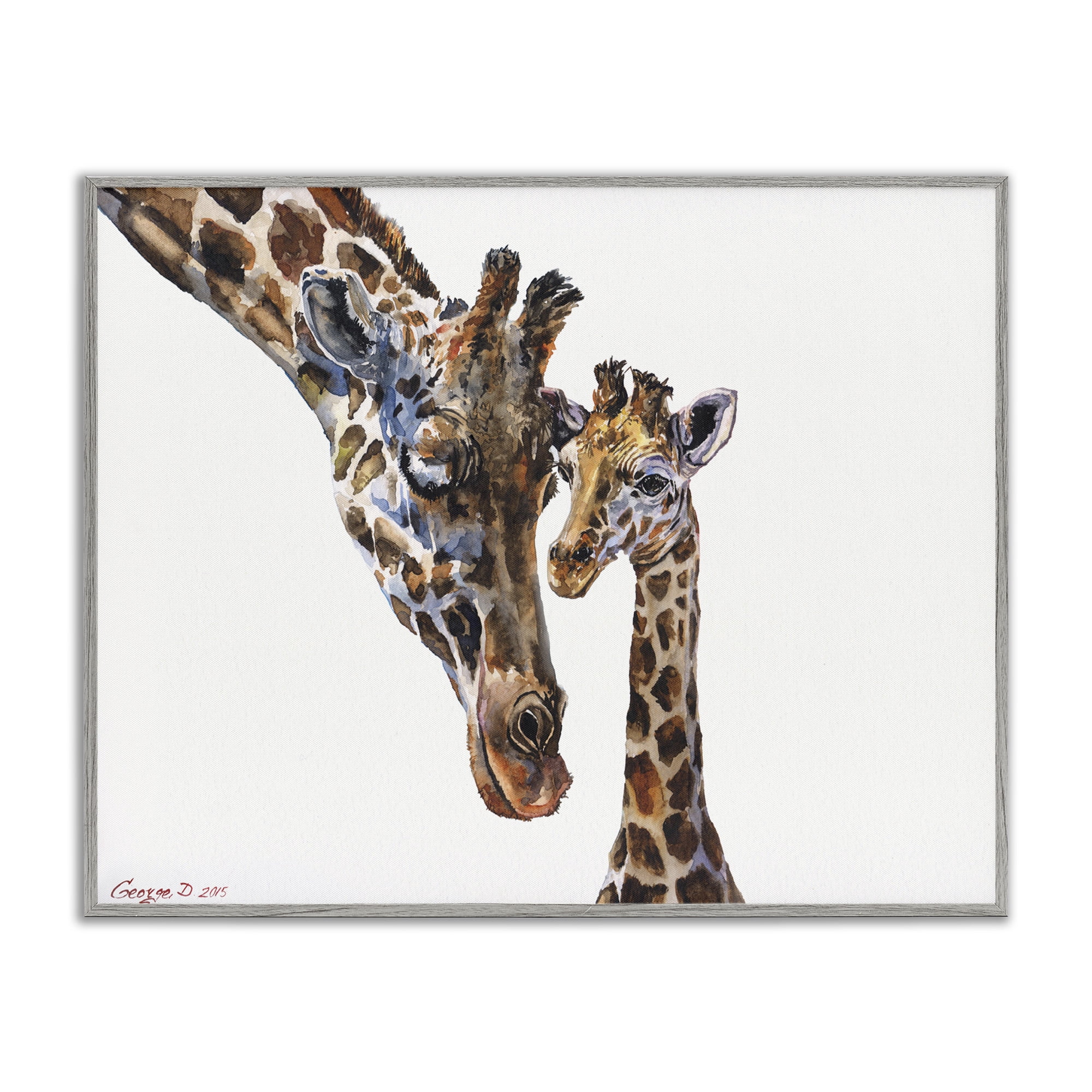 Stupell Industries Baby Giraffe Animal Watercolor Animals & Insects Painting Gray Framed Art Print Wall Art, 14 x 11