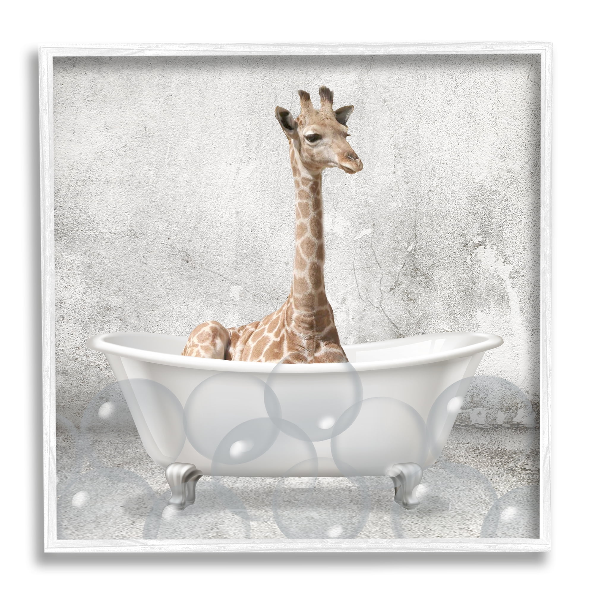 Stupell Industries Baby Giraffe Bath Time Cute Animal Design, 12 x 12,Design by Kimberly Allen