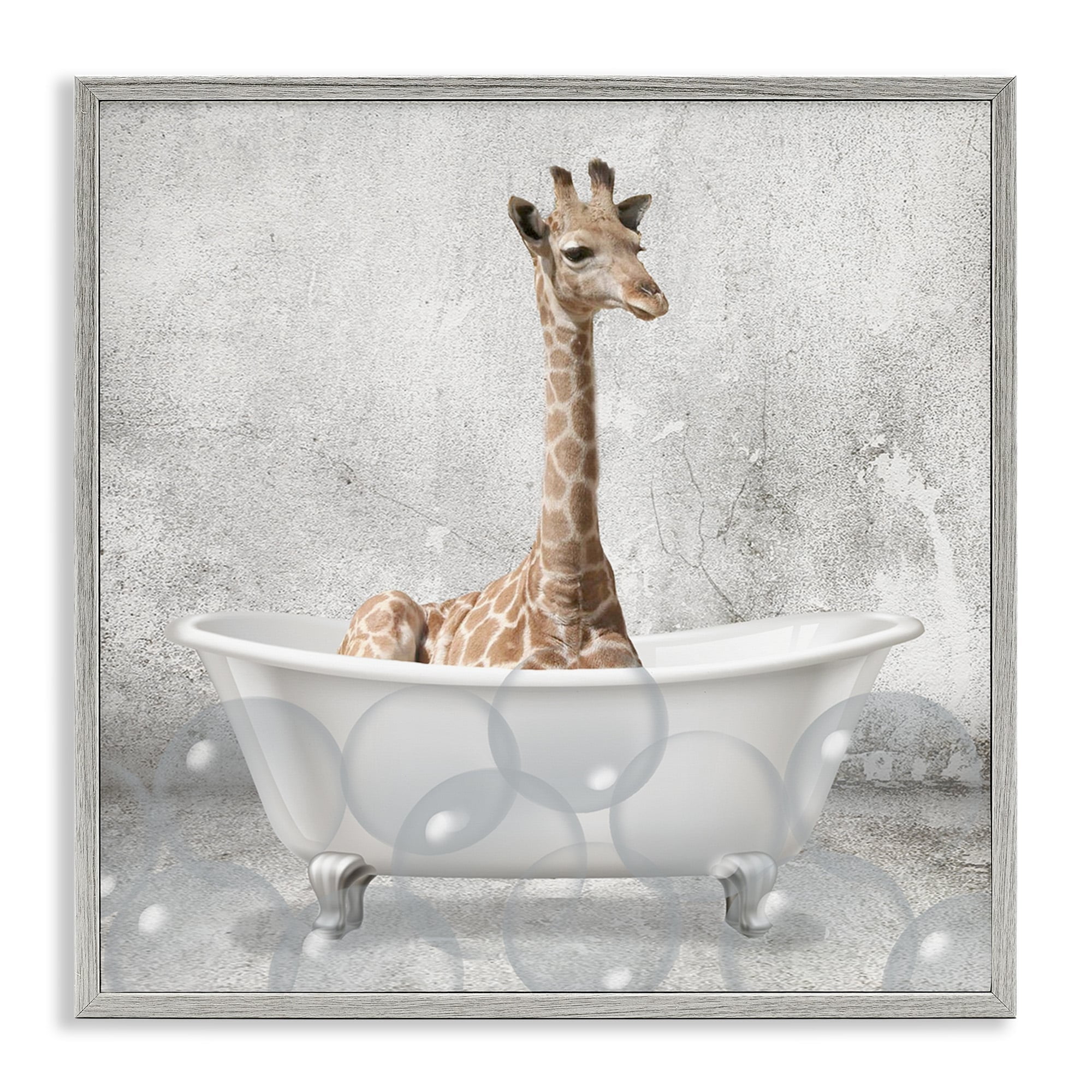 Stupell Industries Baby Giraffe Bath Time Cute Animal Design, 12 x 12,Design by Kimberly Allen