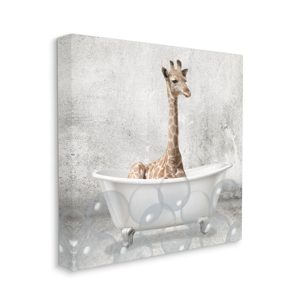 Baby Giraffe Bath Time Cute Animal Canvas Wall Art, 24 x 24