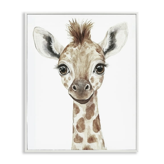 Stupell Industries Baby Giraffe Big Smile White Framed Giclee Art design by Ramona Murdock, 14 x 11