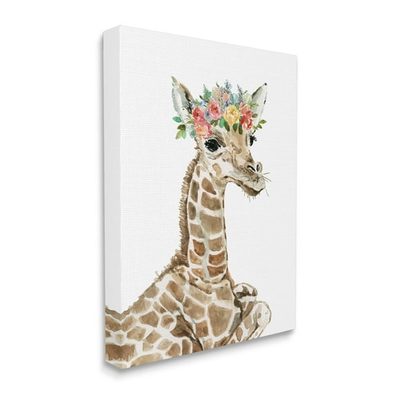 Stupell Industries Baby Giraffe Boho Fashion Spring Floral Crown Animals & Insects Painting Gallery Wrapped Canvas Print Wall Art, 16 x 20