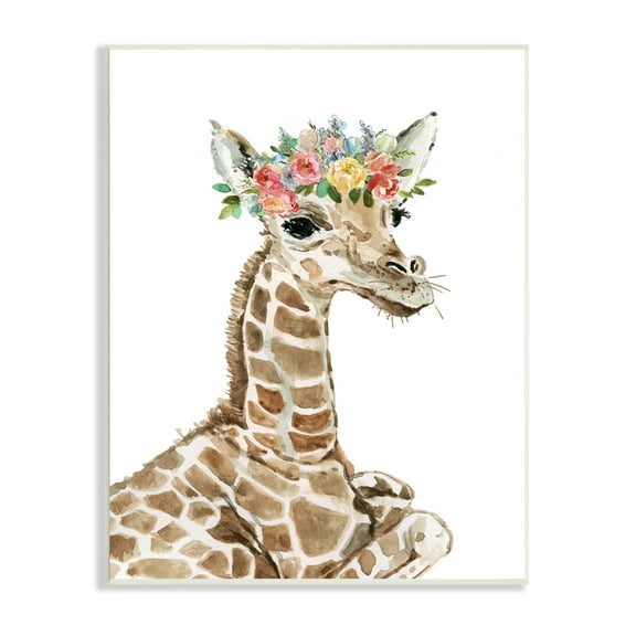 Stupell Industries Baby Giraffe Boho Fashion Spring Floral Crown Animals & Insects Painting Unframed Art Print Wall Art, 13 x 19