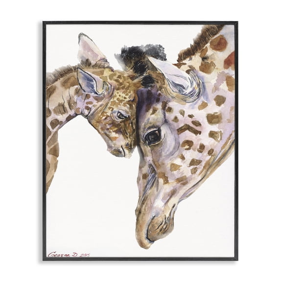 Stupell Industries Traditional Baby Giraffe Family Animal Watercolor Black Framed Giclee Art, 11 x 14, by George Dyachenko