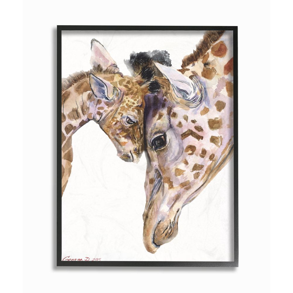 Stupell Industries Baby Giraffe Family Animal Watercolor Painting Framed Giclee Texturized Art by George Dyachenko