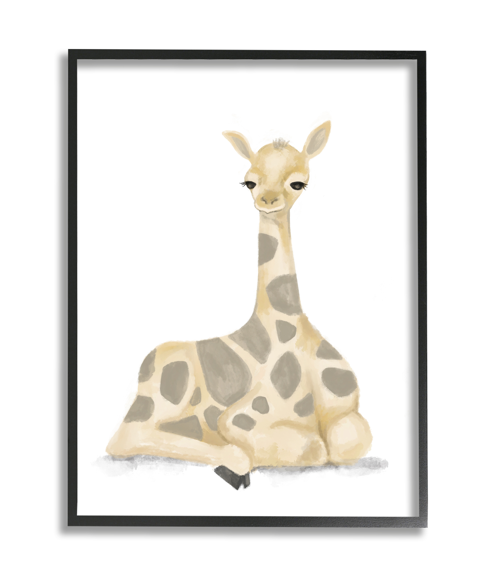 Stupell Industries Baby Giraffe Resting Soft Yellow Brown Illustration Black Framed, 11 x 14, Design by Daphne Polselli