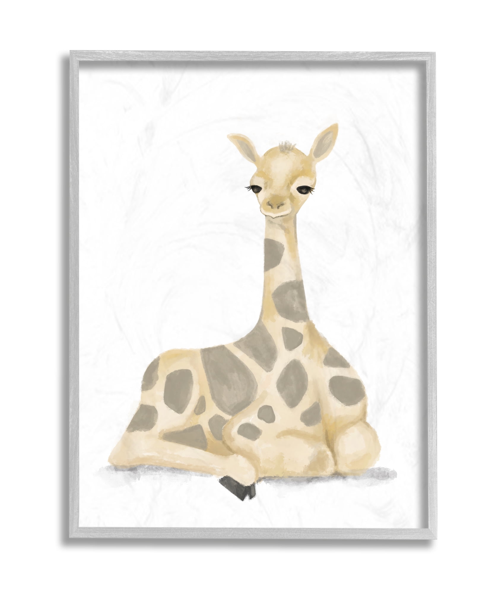 Stupell Industries Baby Giraffe Resting Soft Yellow Brown Illustration Grey Framed, 16 x 20, Design by Daphne Polselli