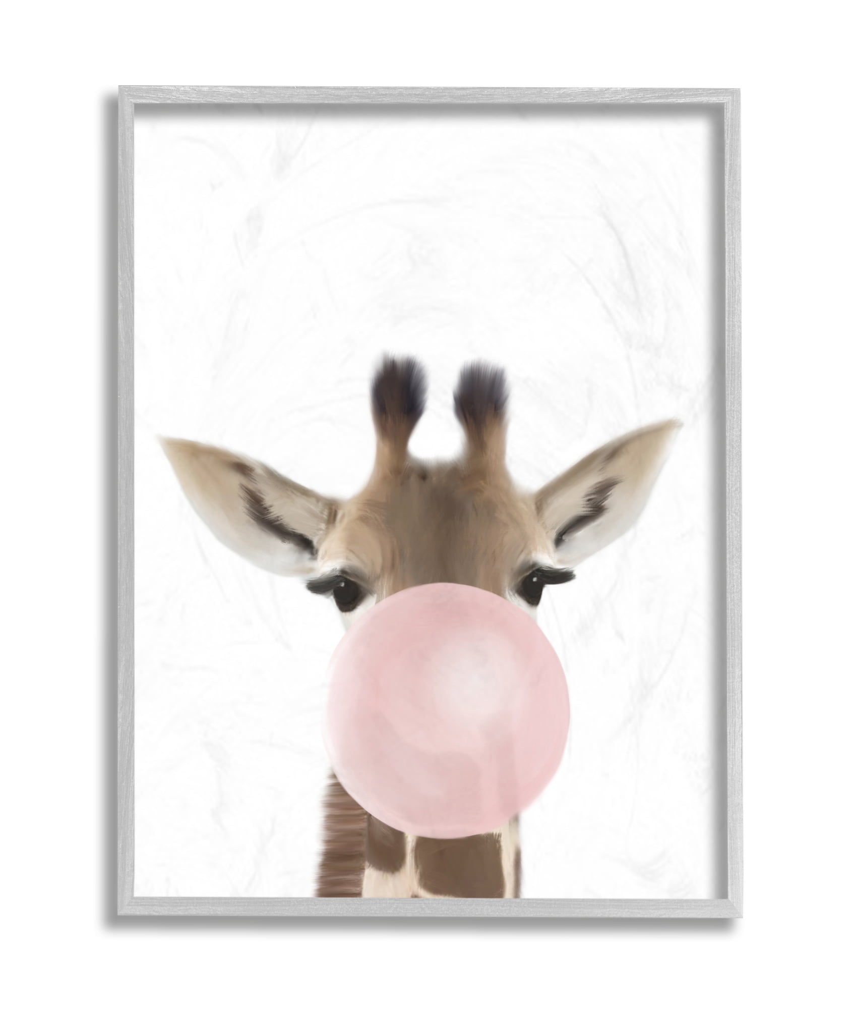 Stupell Industries Baby Giraffe with Pink Bubble Gum Safari Animal Grey Framed, 16 x 20, Design by Leah Straatsma