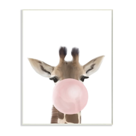 Stupell Industries Baby Giraffe with Pink Bubble Gum Safari Animal Wall Plaque, 10 x 15, Design by Leah Straatsma
