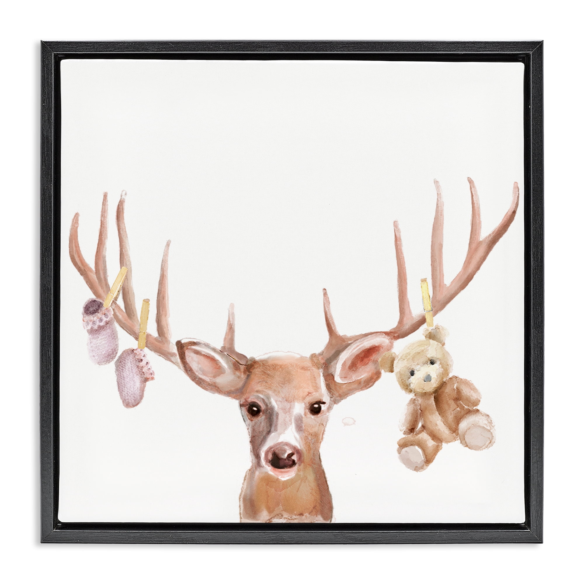 Stupell Industries Baby Girl Deer Antlers Black Framed Floater Canvas Wall Art, design by Ali Lynne